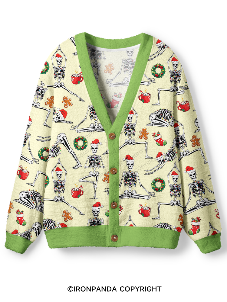 Skeleton Yoga Christmas Ugly Cardigan Sweater
