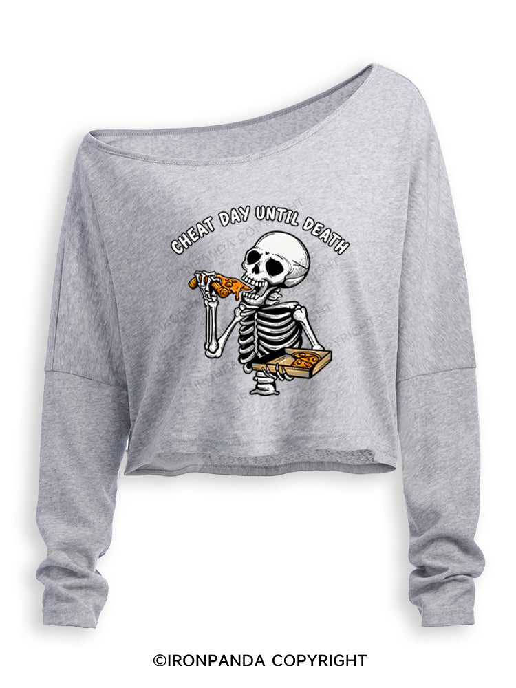 CHEAT DAY UNTIL DEATH Off Shoulder Long Sleeve Crop Top