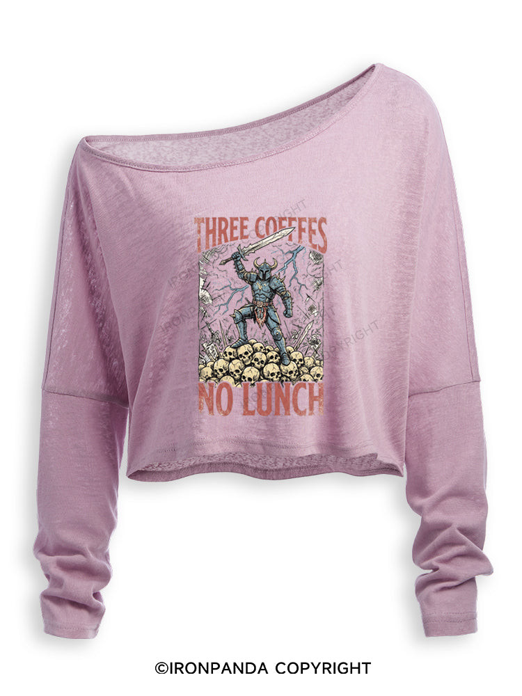Three Coffees No Lunch Off Shoulder Long Sleeve Crop Top