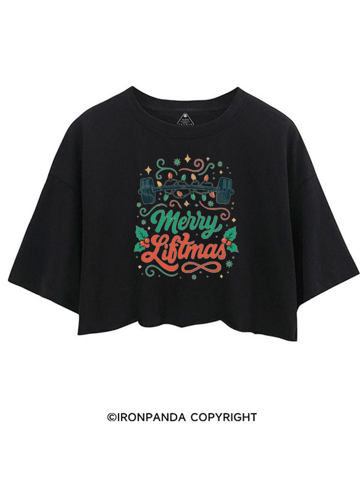 MERRY LIFTMAS STRONG CHRISTMAS CROP TOPS