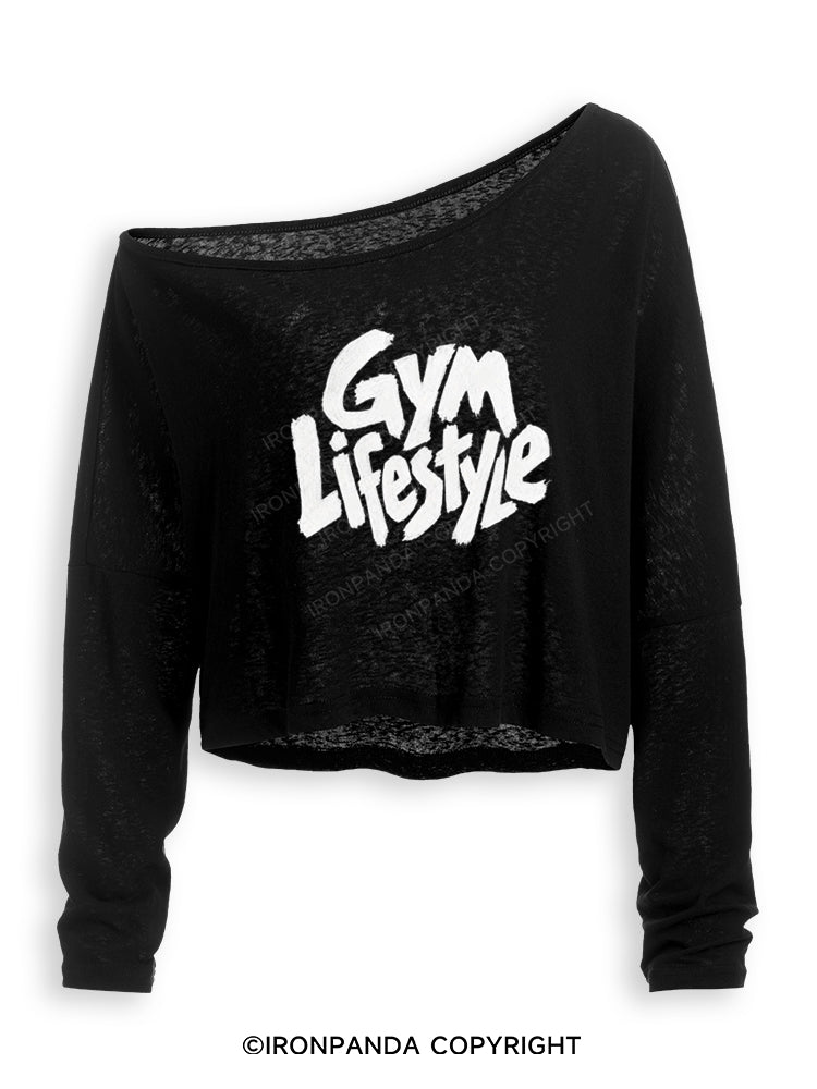 GYM LIFESTYLE FITNESS WORKOUT MOTIVATION Off Shoulder Long Sleeve Crop Top