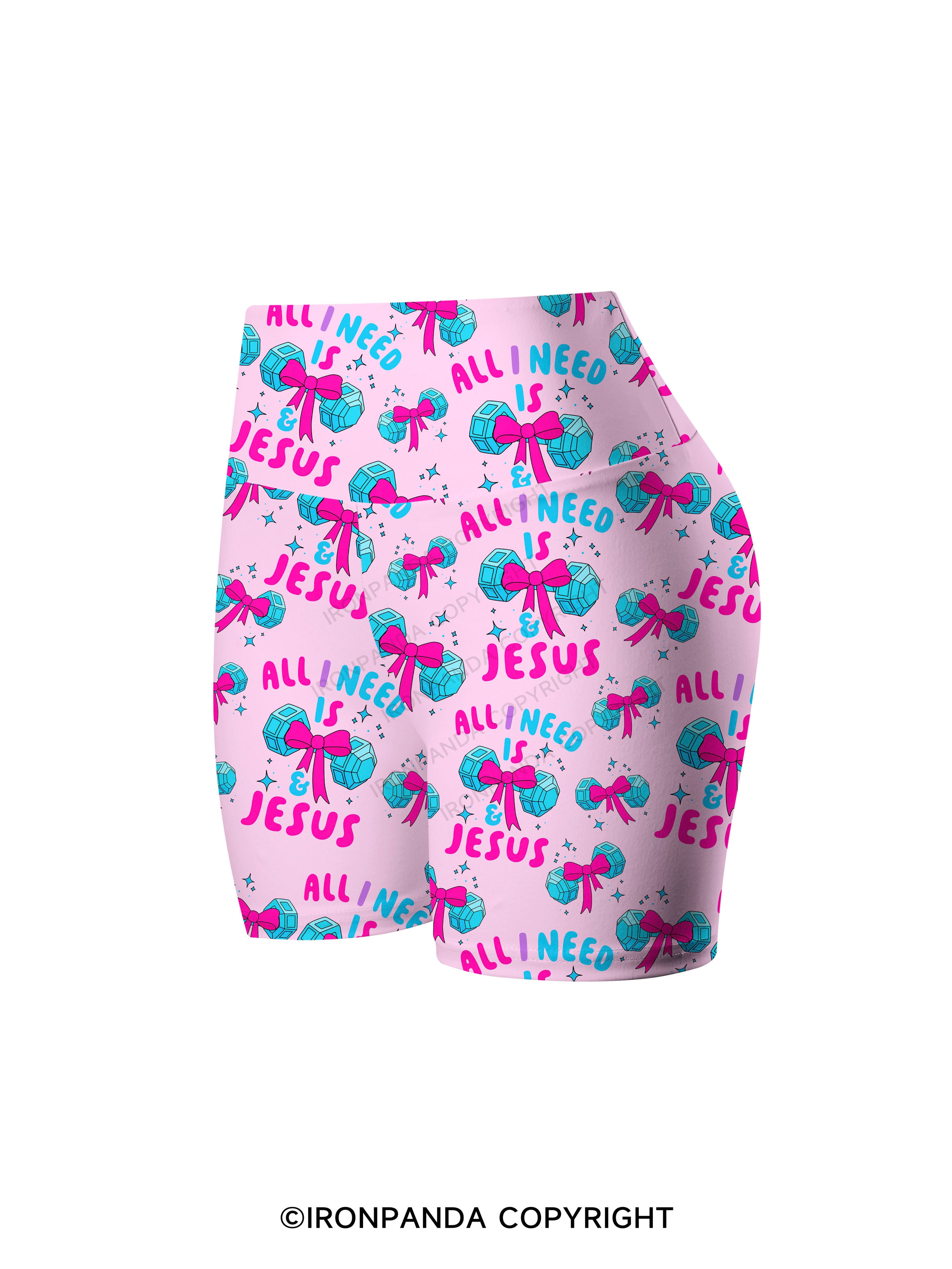 ALL I NEED IS MY WEIGHTS & JESUS Printed Yoga Cycling Shorts