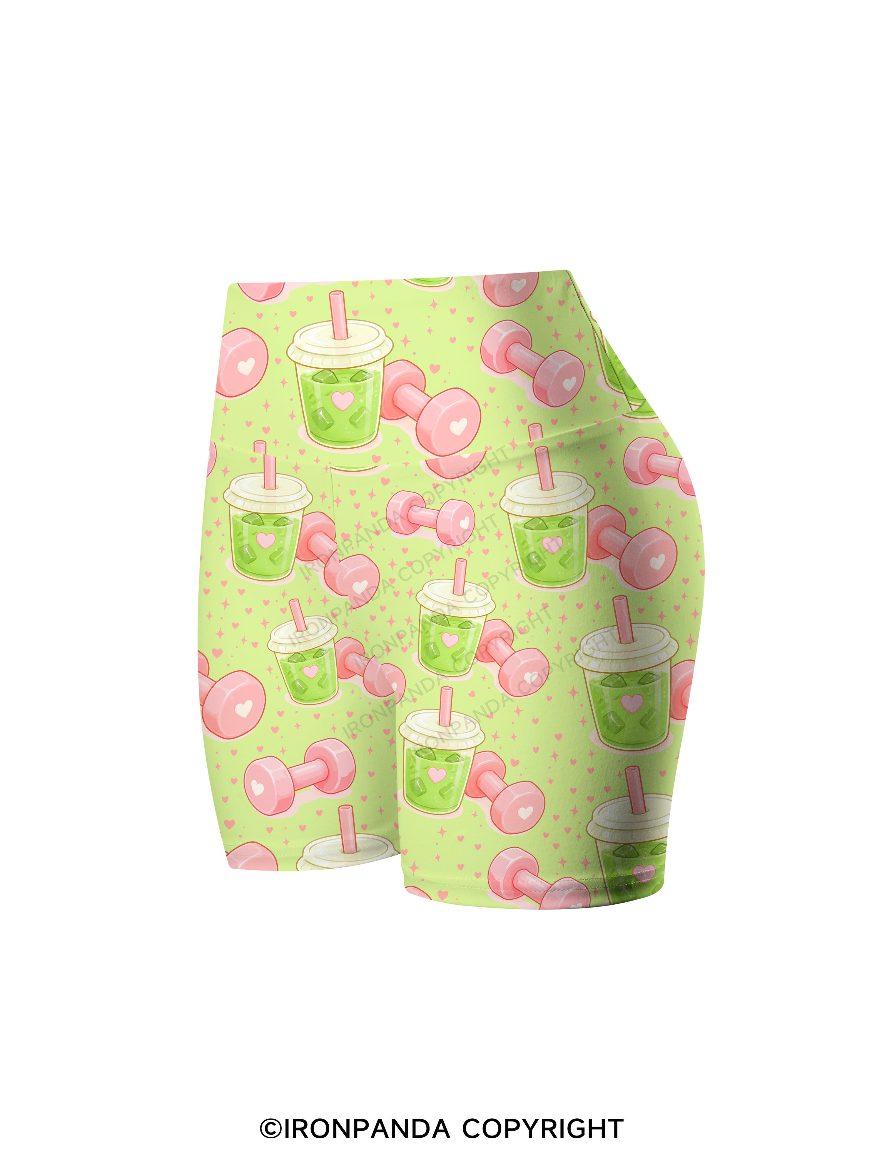 MATCHA & DUMBBELLS Printed Yoga Cycling Shorts