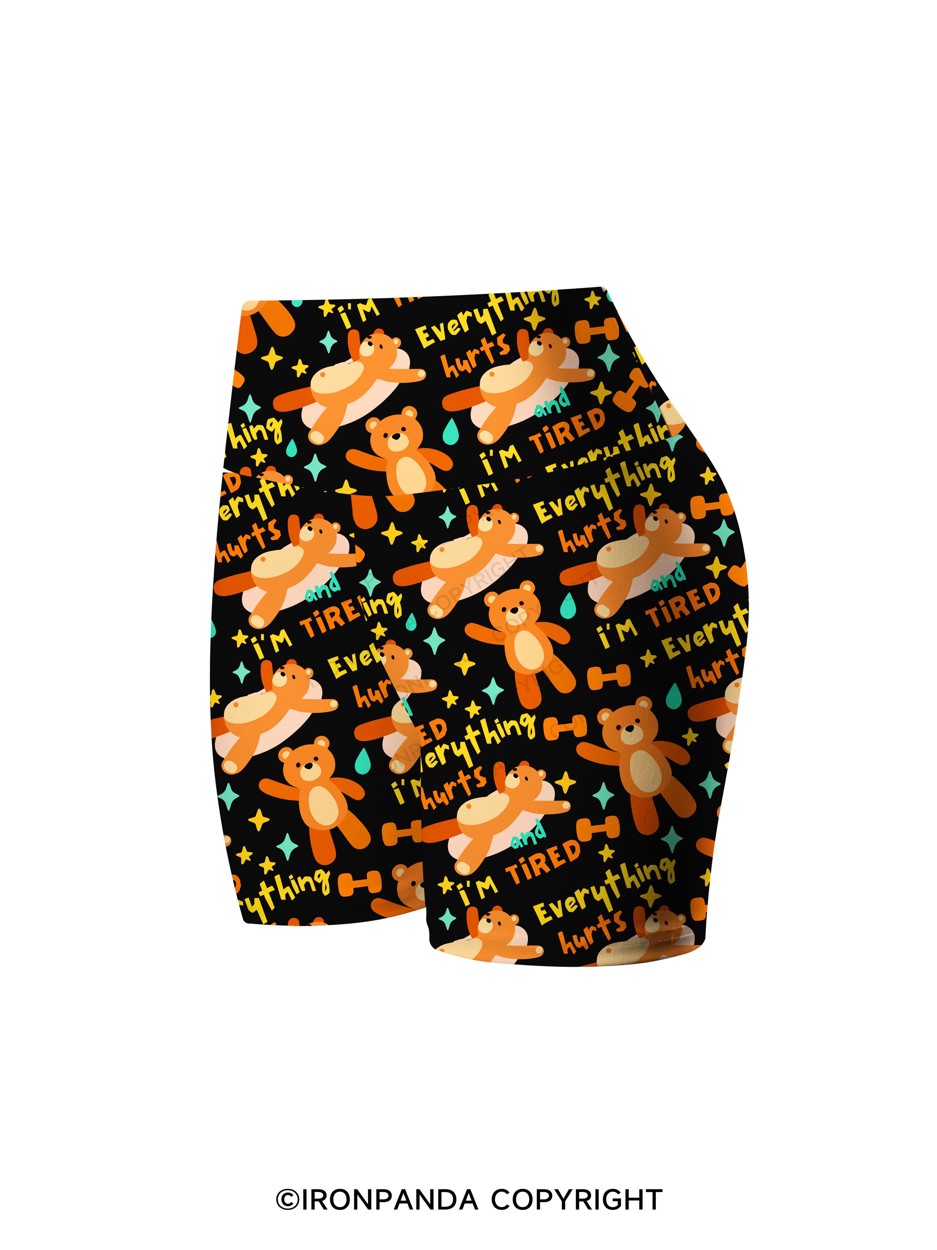 EVERYTHING HURTS AND I'M TIRED BEAR Printed Yoga Cycling Shorts