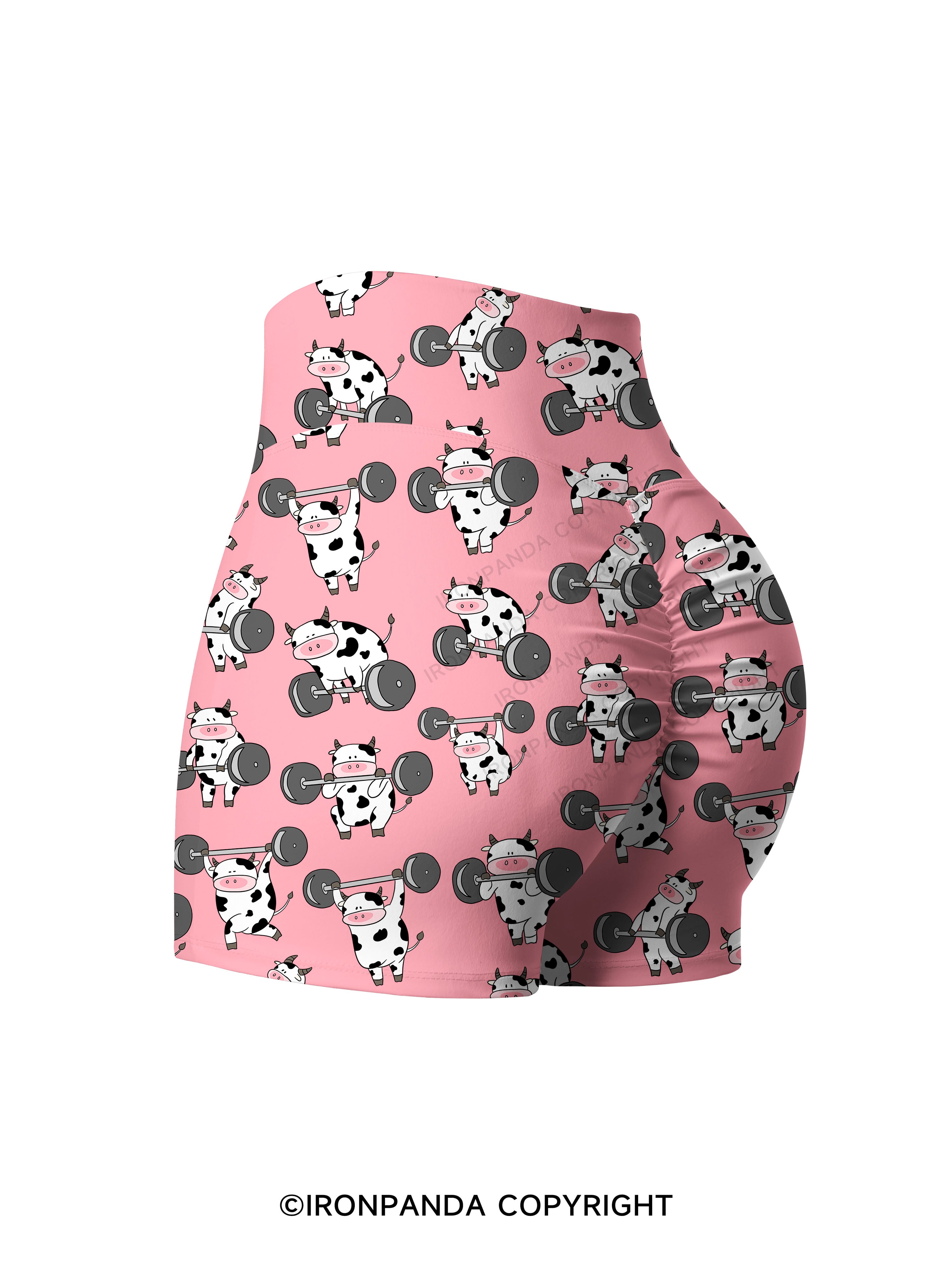 Ironpanda Lift Heavy Dairy Cow Printed Yoga Shorts