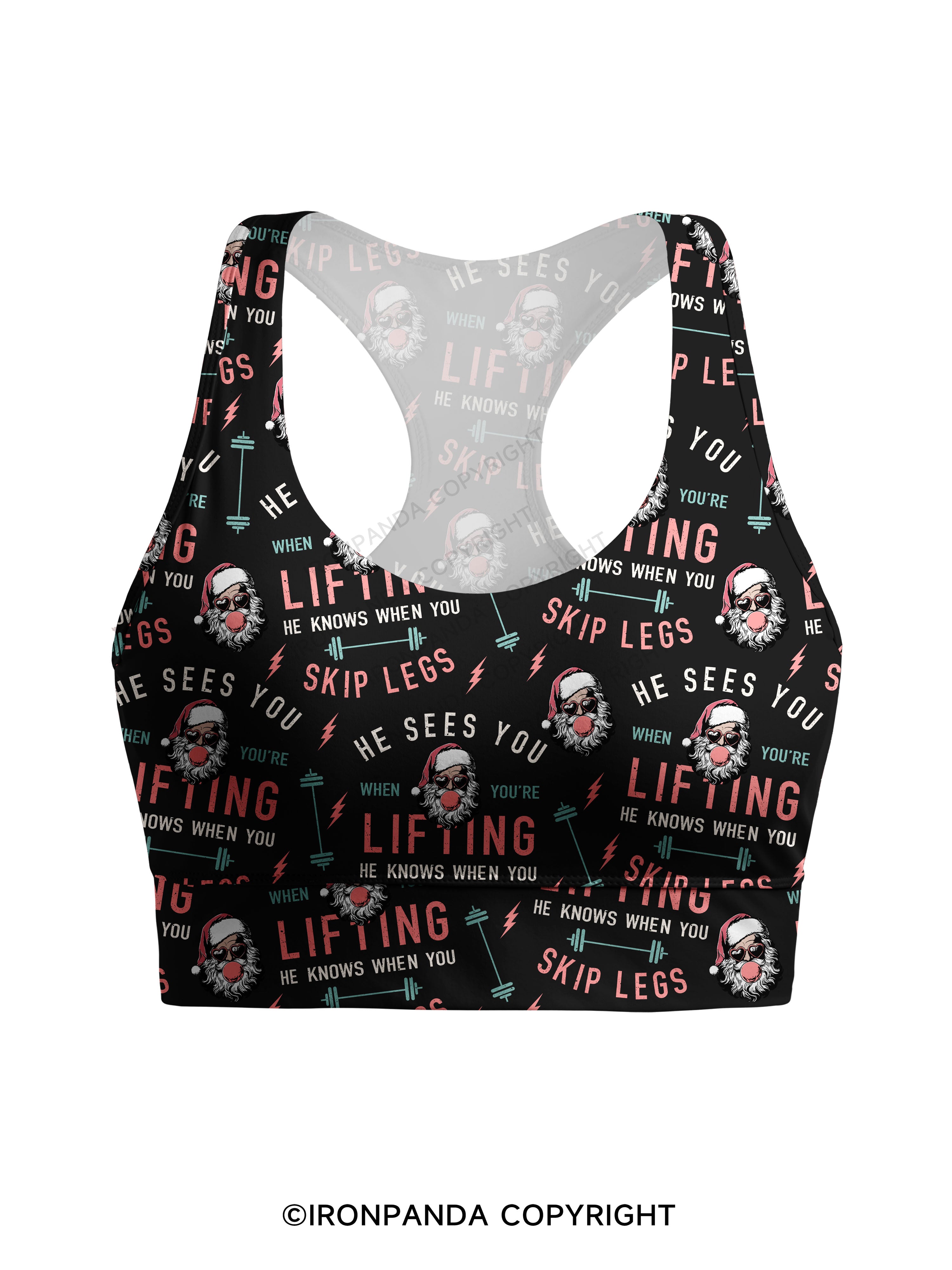 HE SEES YOU WHEN YOU'RE LIFTING Racerback Sports Bra