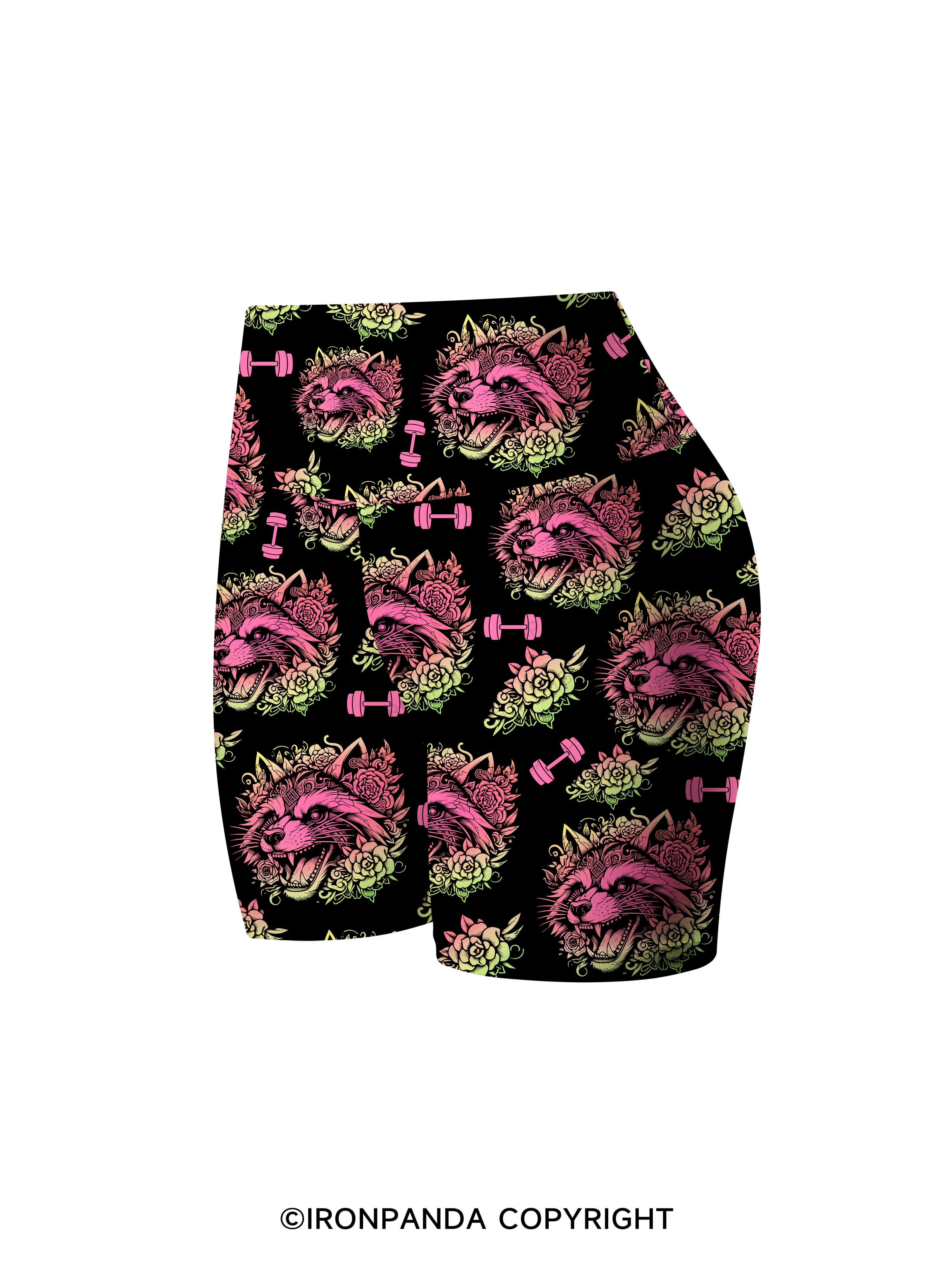 Raccoon Tattoo Print Fitness Printed Yoga Cycling Shorts