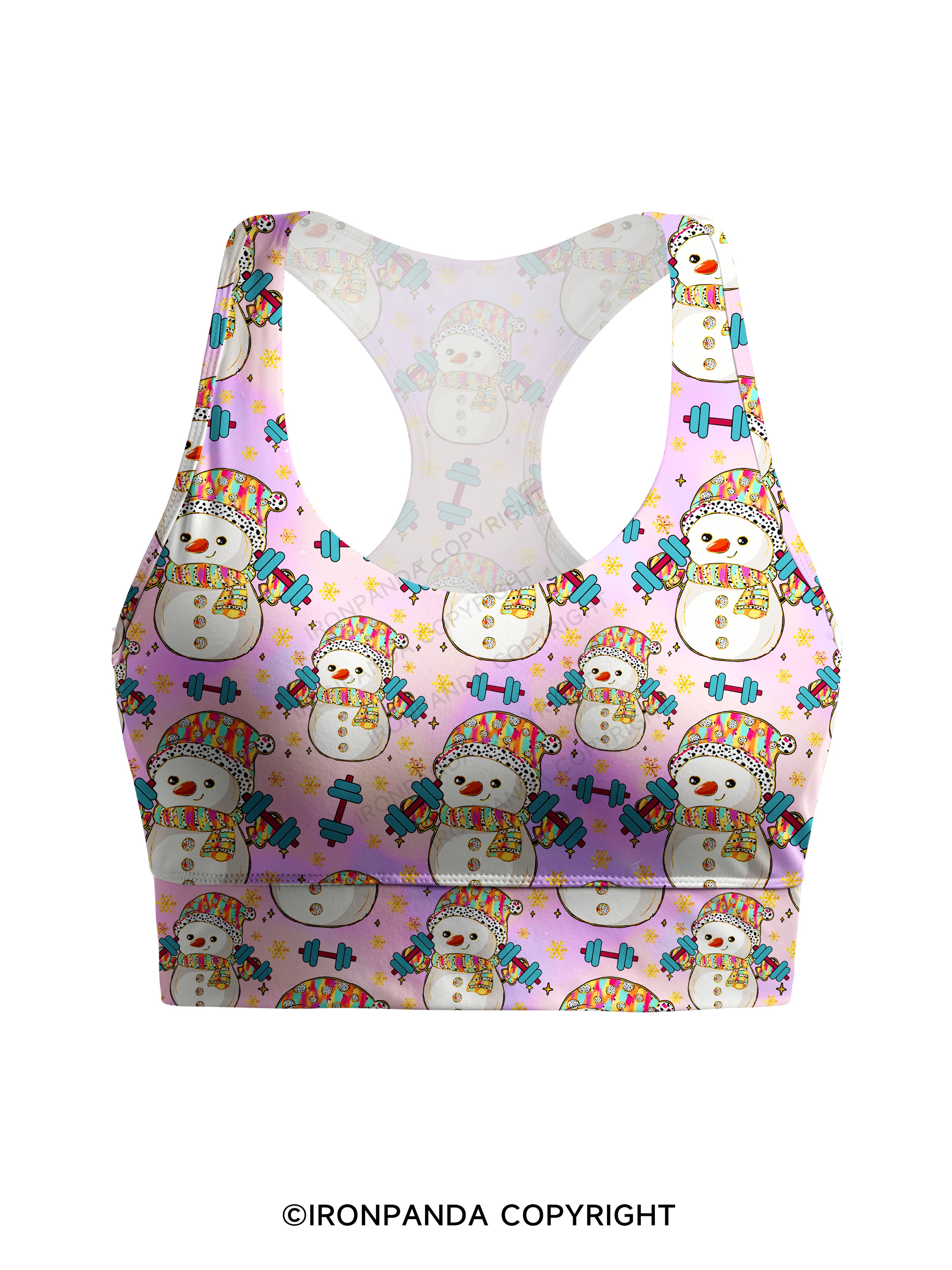Christmas Weightlifting Snowman Racerback Sports Bra