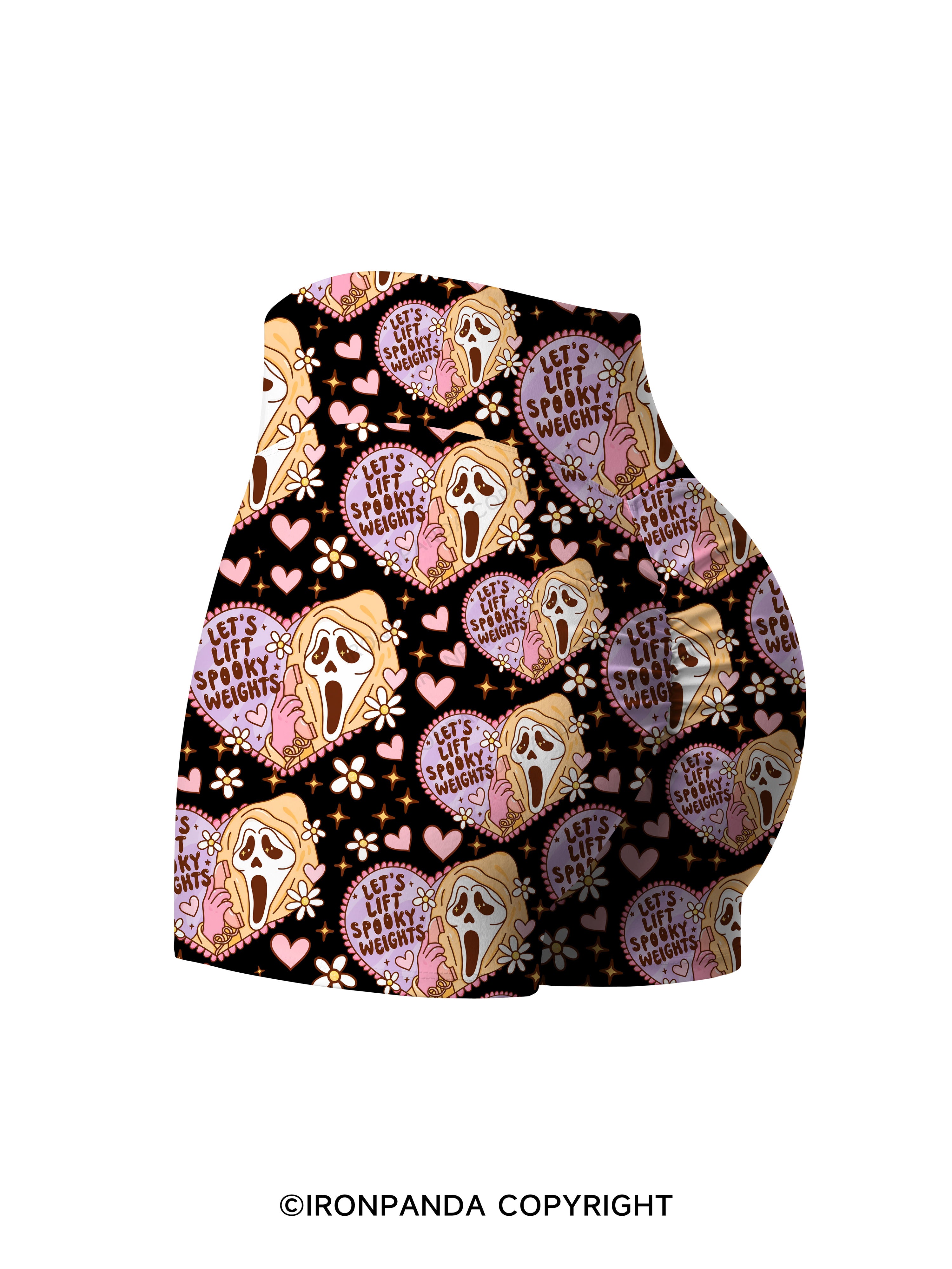 LET'S LIFT SPOOKY WEIGHTS Printed Yoga Shorts