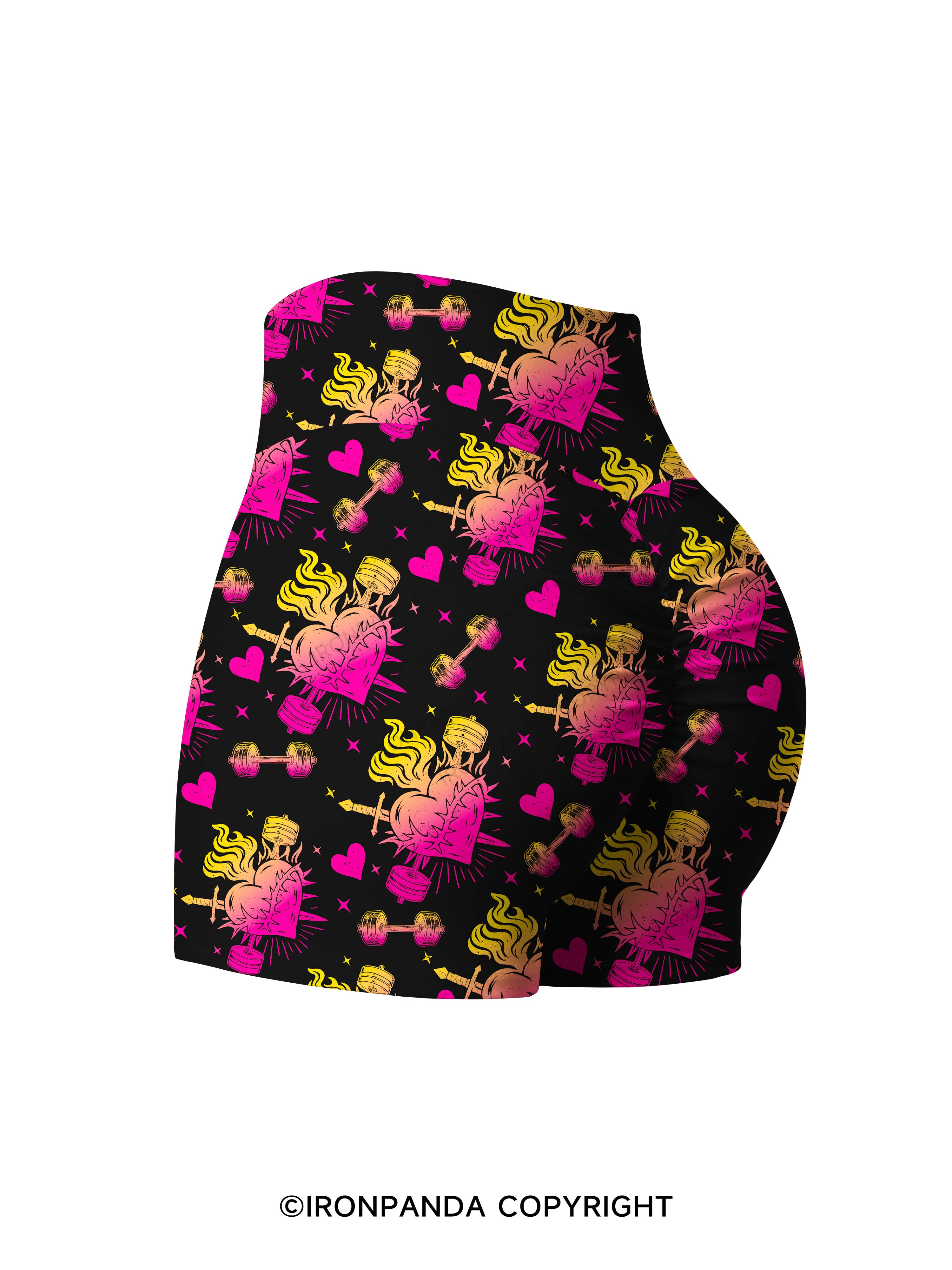 IRON HEART WITH FIRE Printed Yoga Shorts