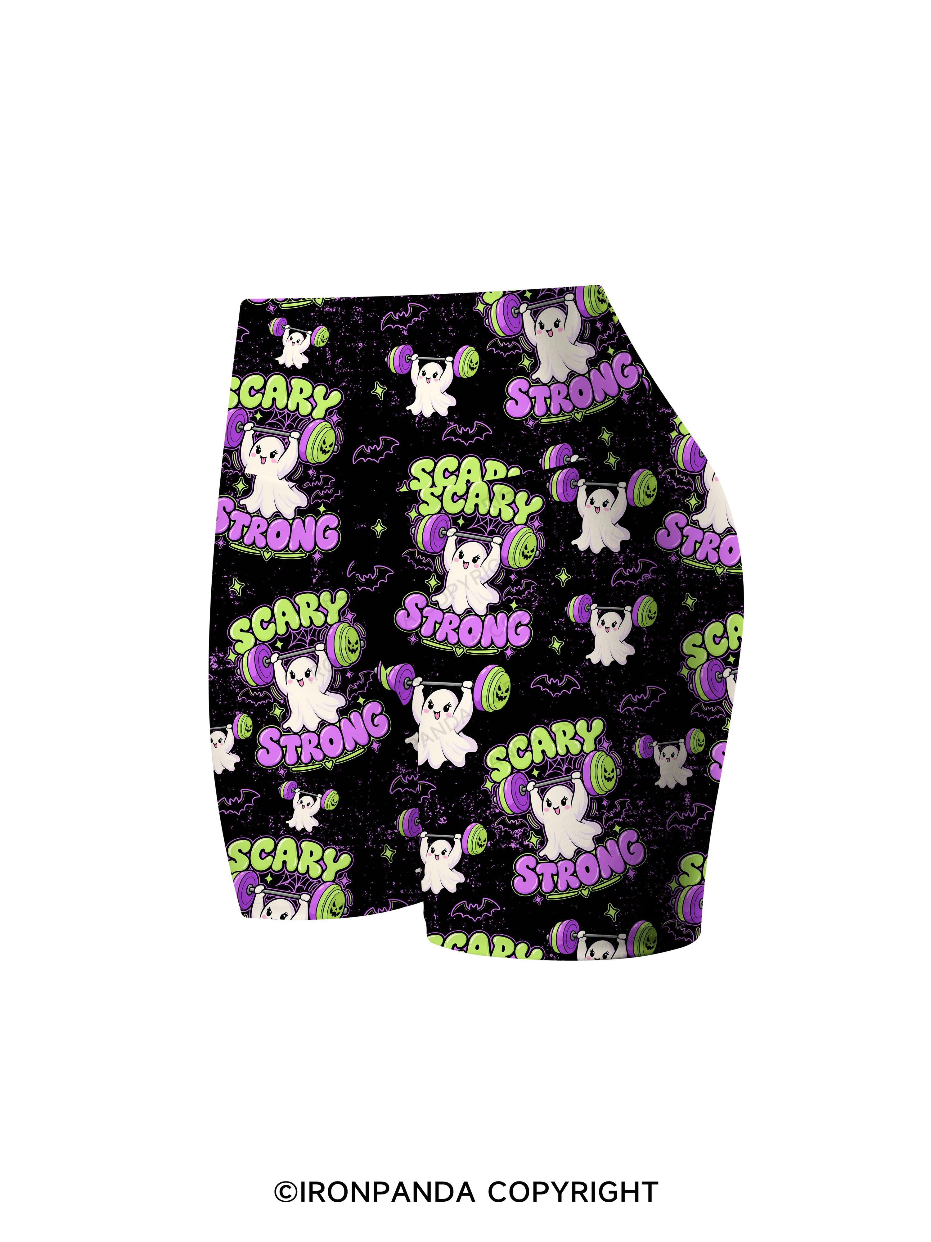 SCARY STRONG HALLOWEEN GHOST Printed Yoga Cycling Shorts