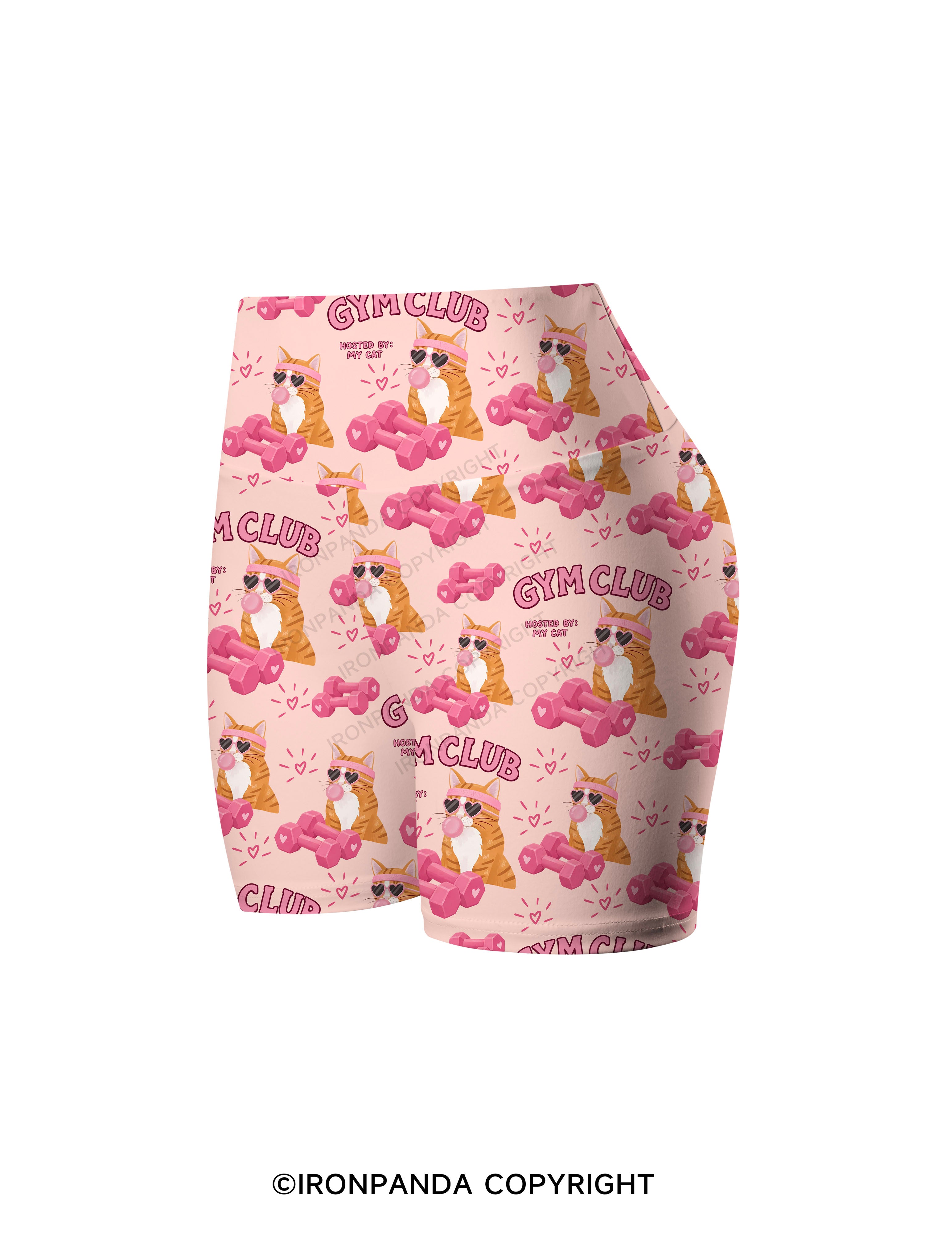 GYM CLUB HOSTED BY MY CAT Printed Yoga Cycling Shorts