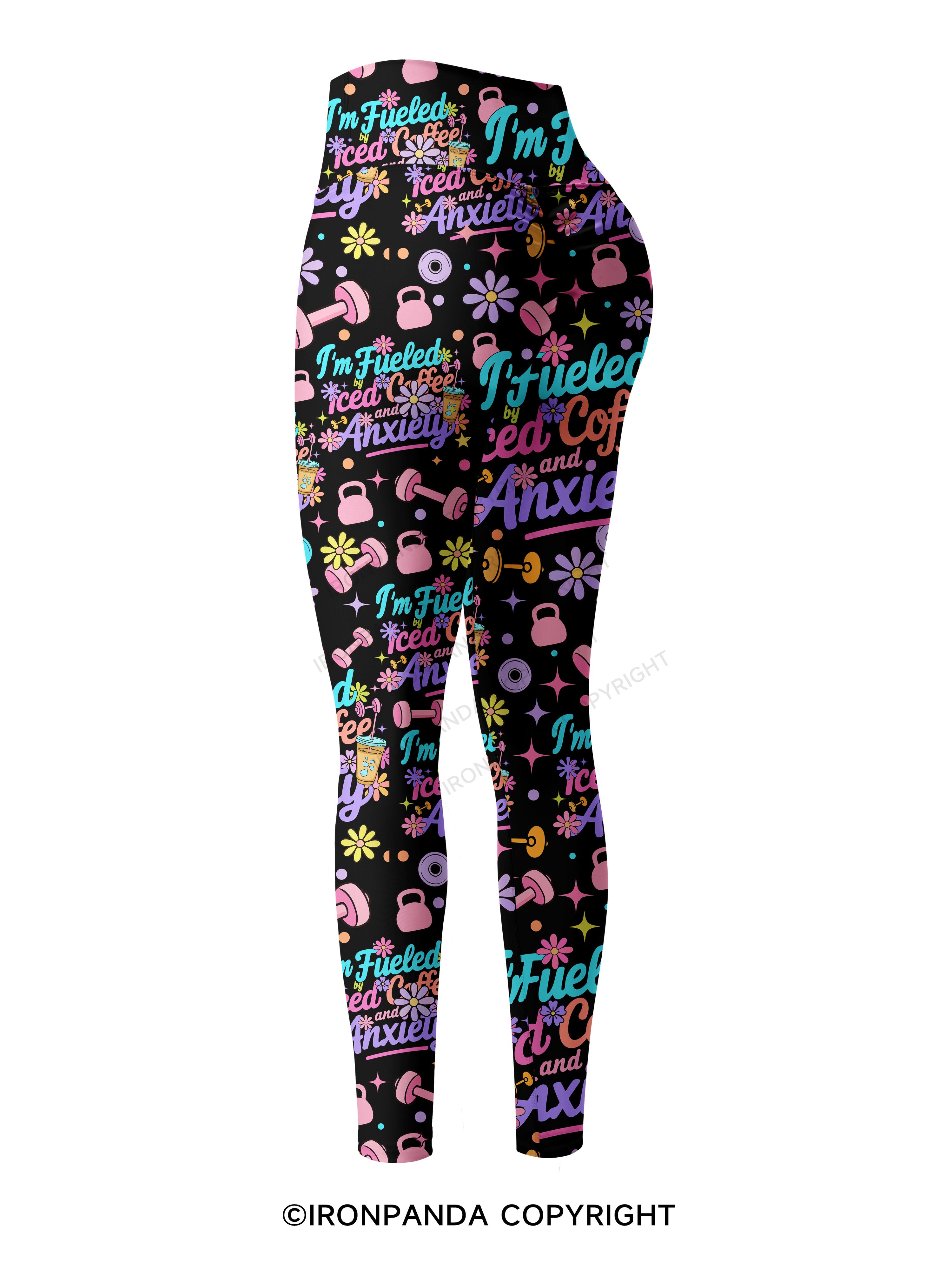 Fueled by Iced Coffee and Anxiety Workout Printed Yoga Pants