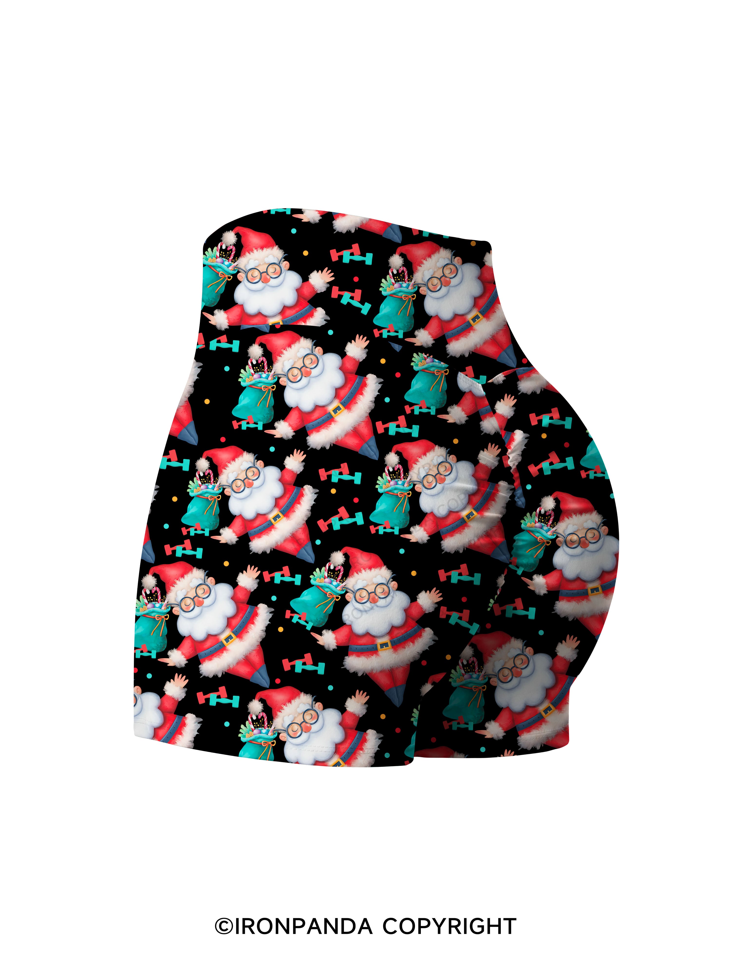 Funny Christmas Santa Knows When You Workout Printed Yoga Shorts