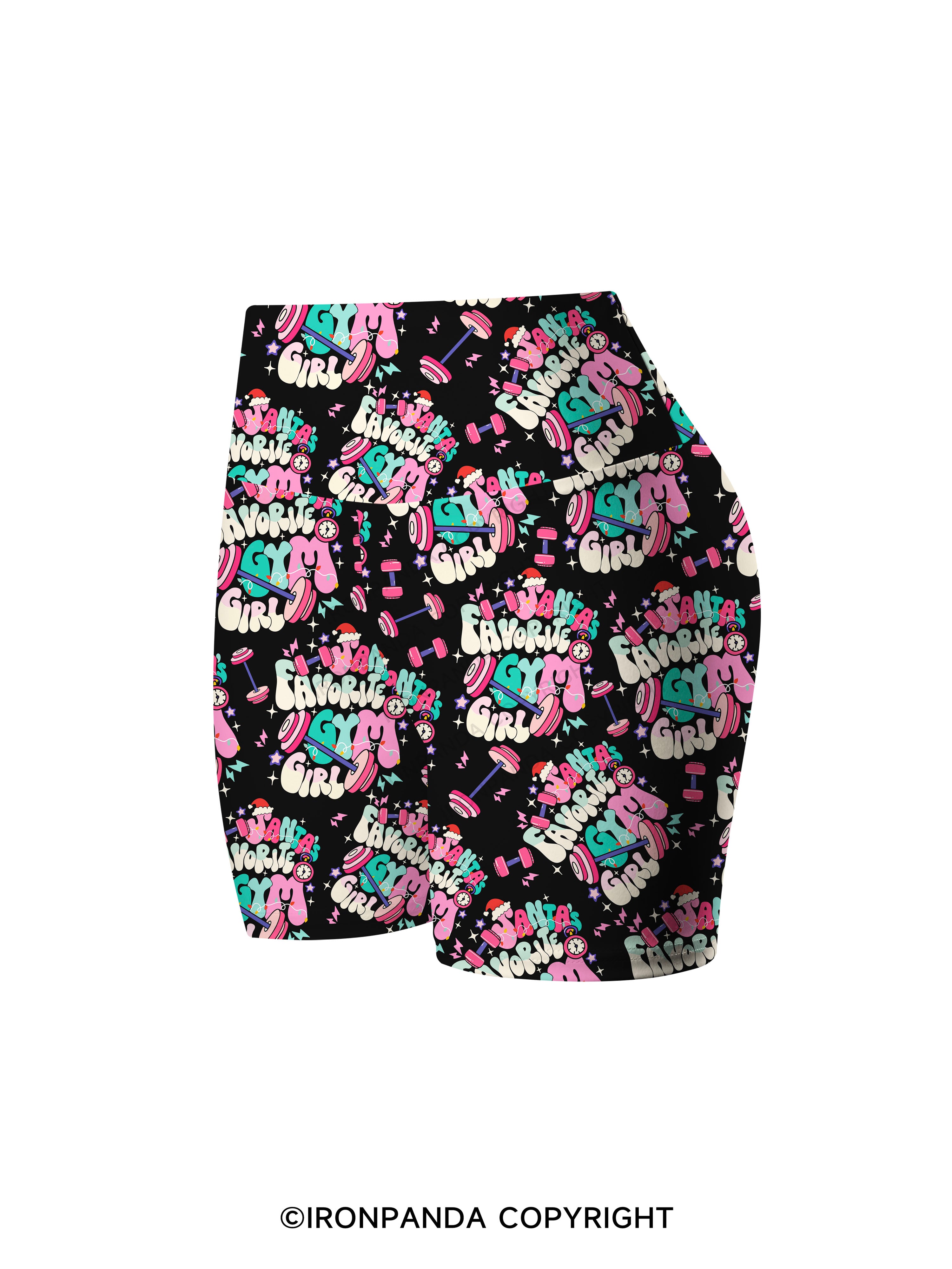 Santa Favorite Gym Girl Printed Yoga Cycling Shorts