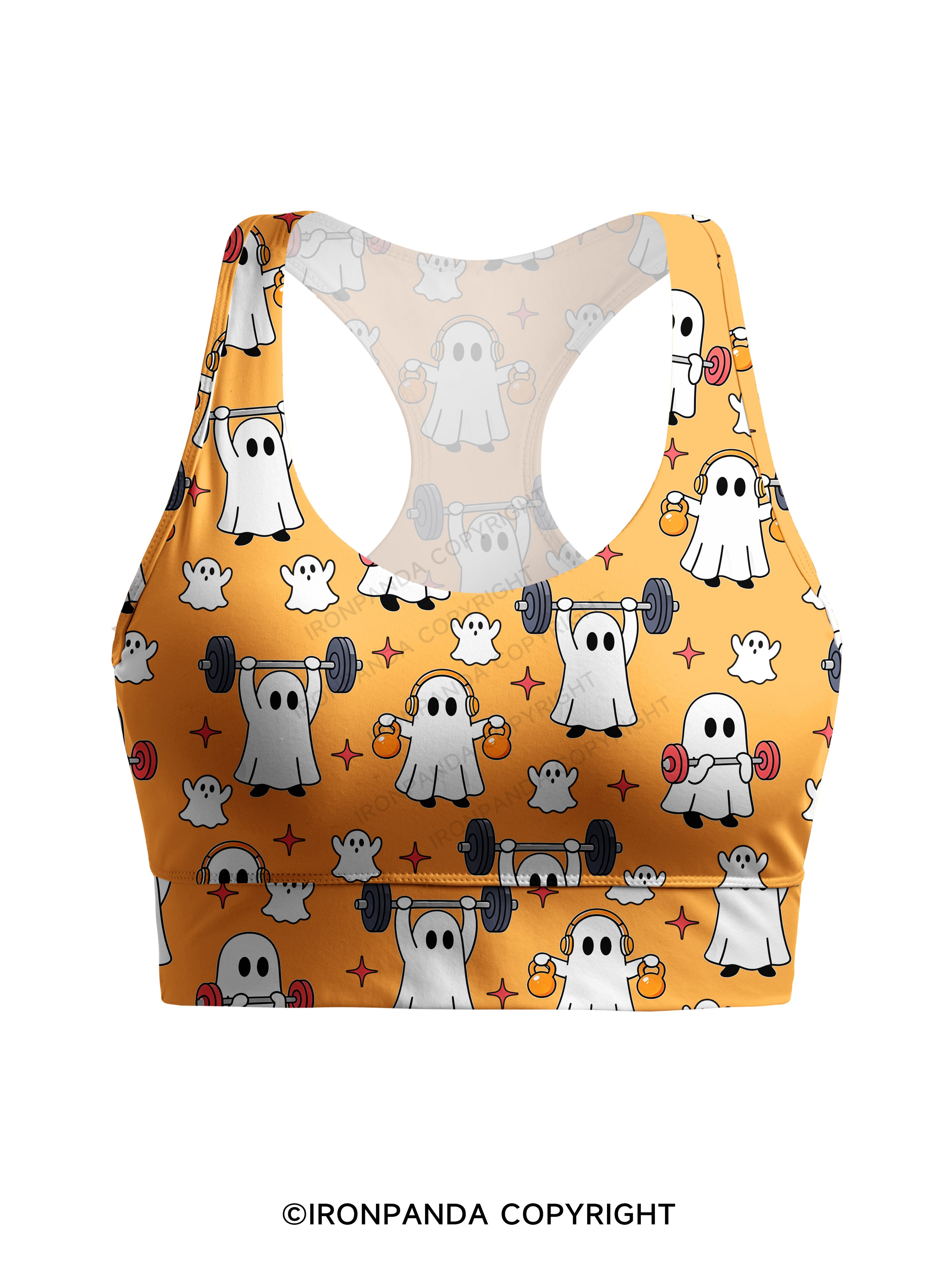 GHOST HALLOWEEN WORKOUT FITNESS Racerback Sports Bra