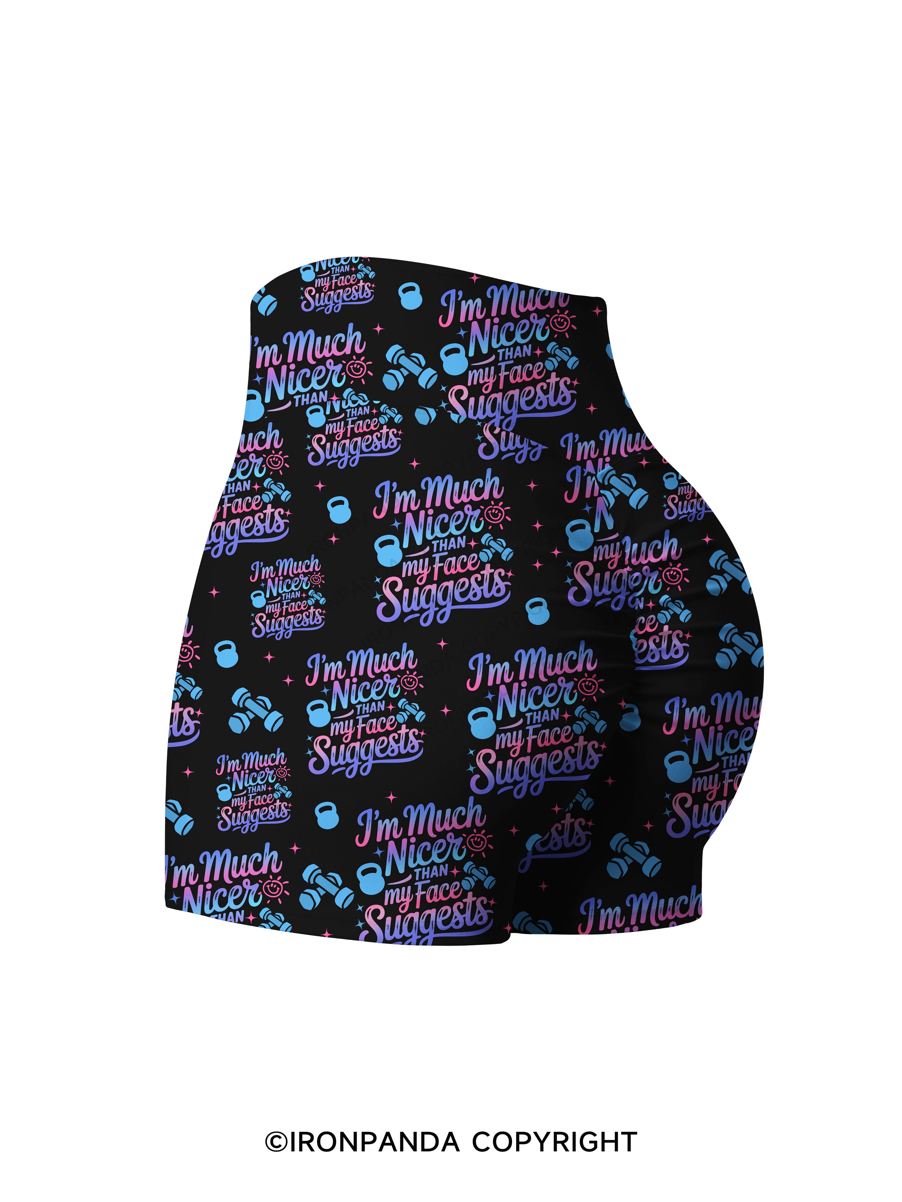 i'm much nicer than my face suggests Printed Yoga Shorts
