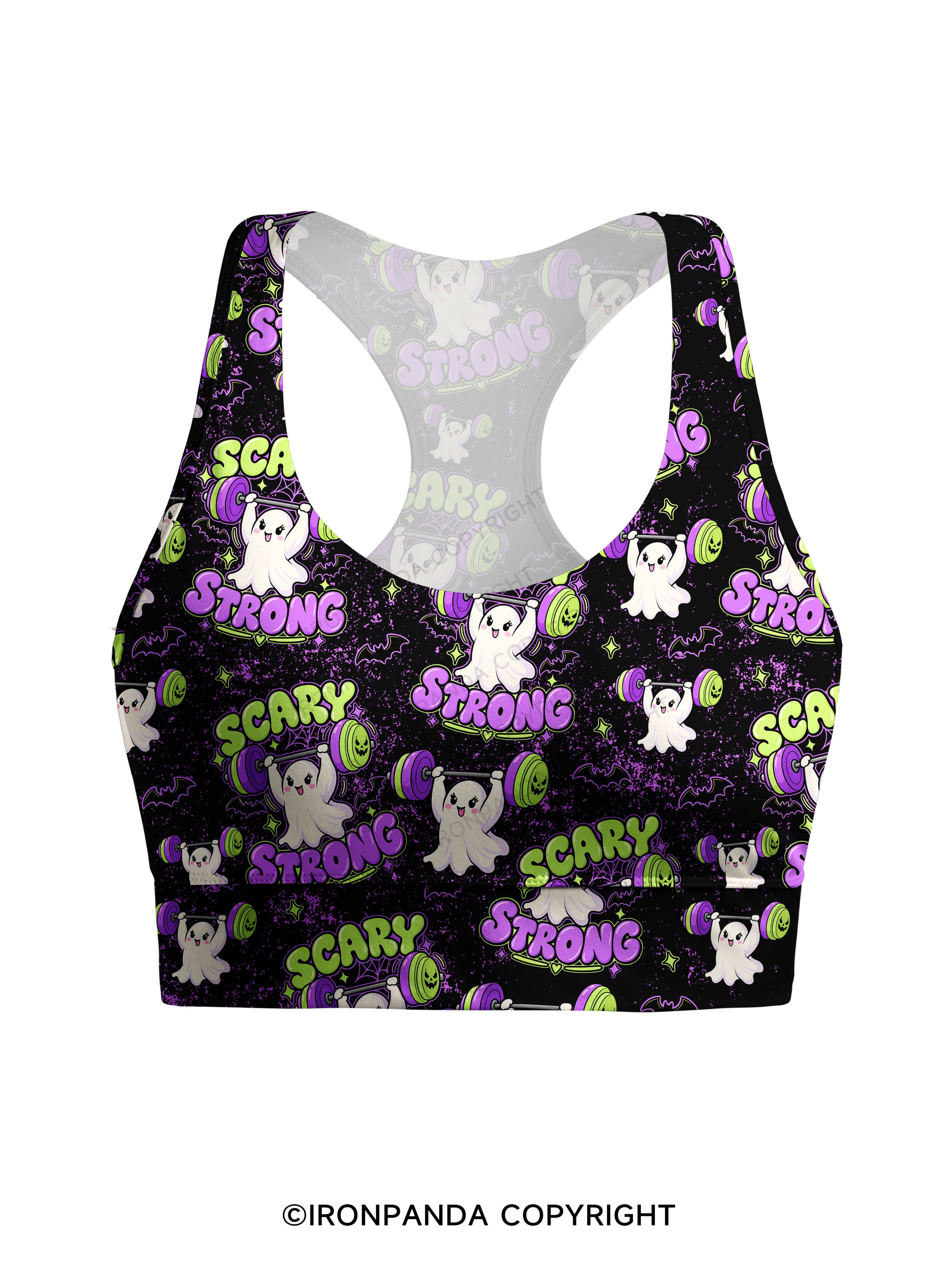 SCARY STRONG HALLOWEEN GHOST Racerback Sports Bra