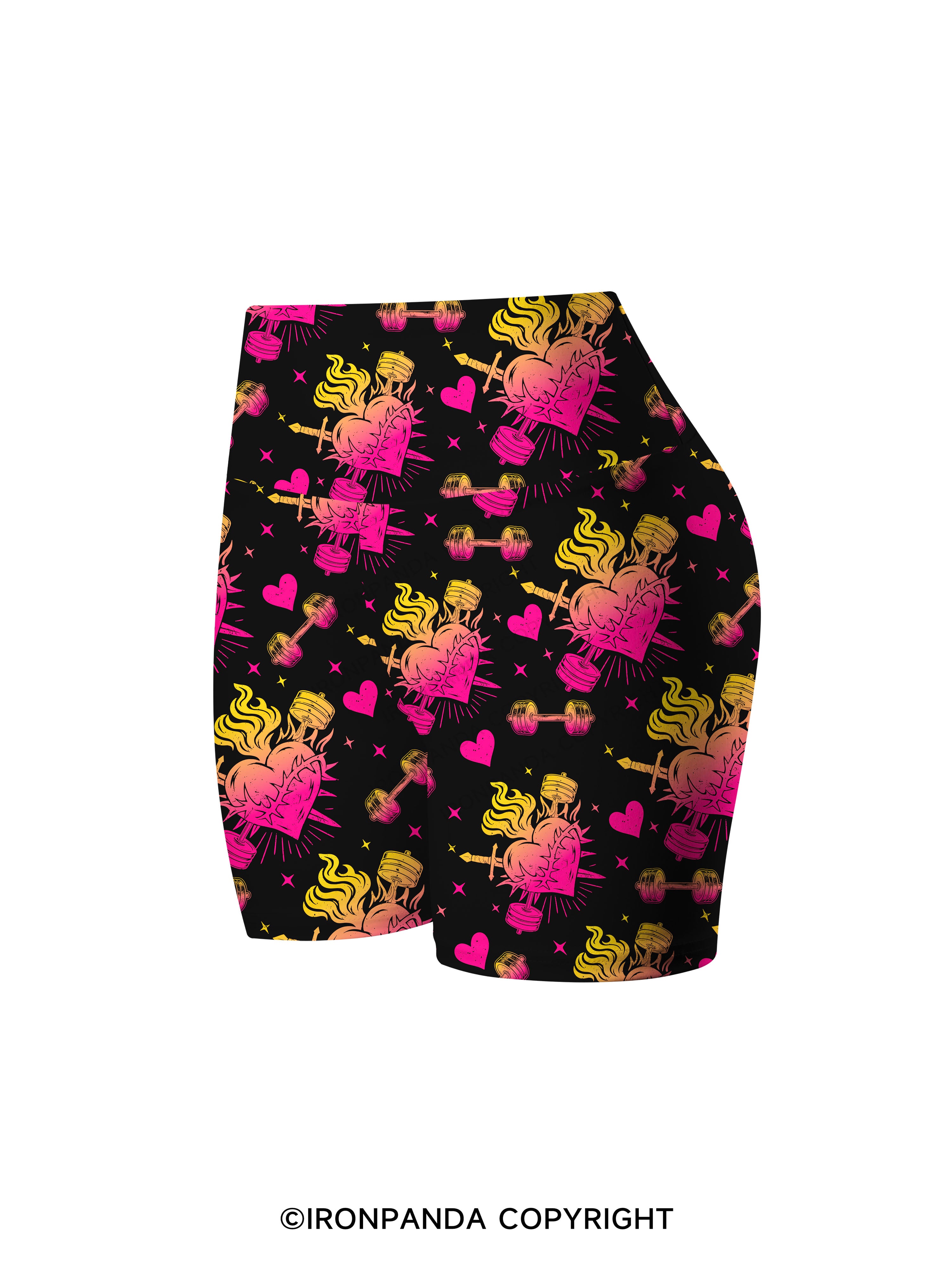 IRON HEART WITH FIRE Printed Yoga Cycling Shorts