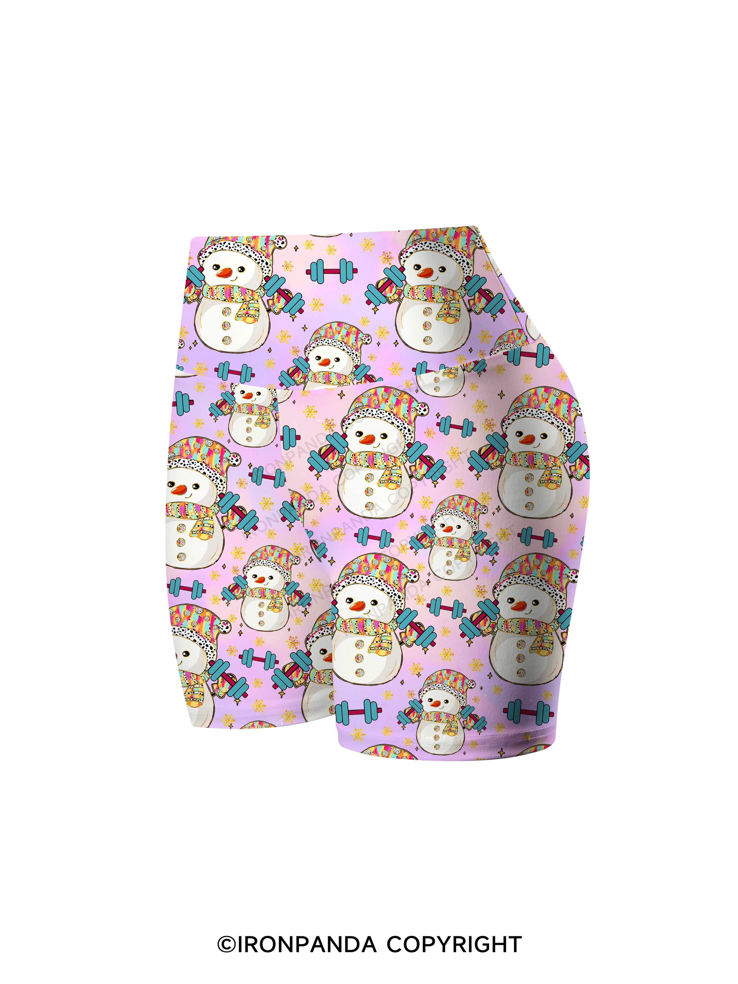 Christmas Weightlifting Snowman Printed Yoga Cycling Shorts