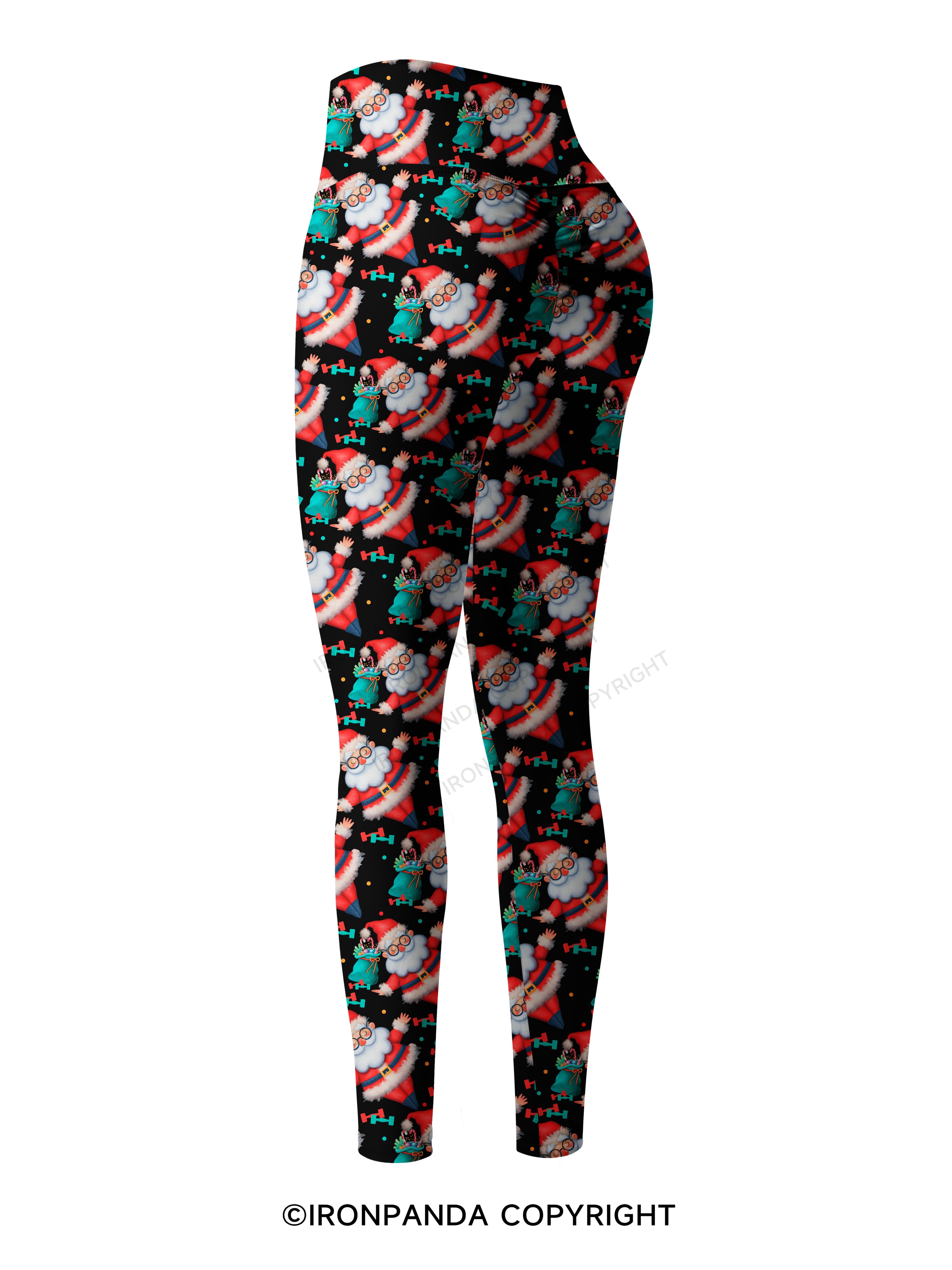 Funny Christmas Santa Knows When You Workout Printed Yoga Pants
