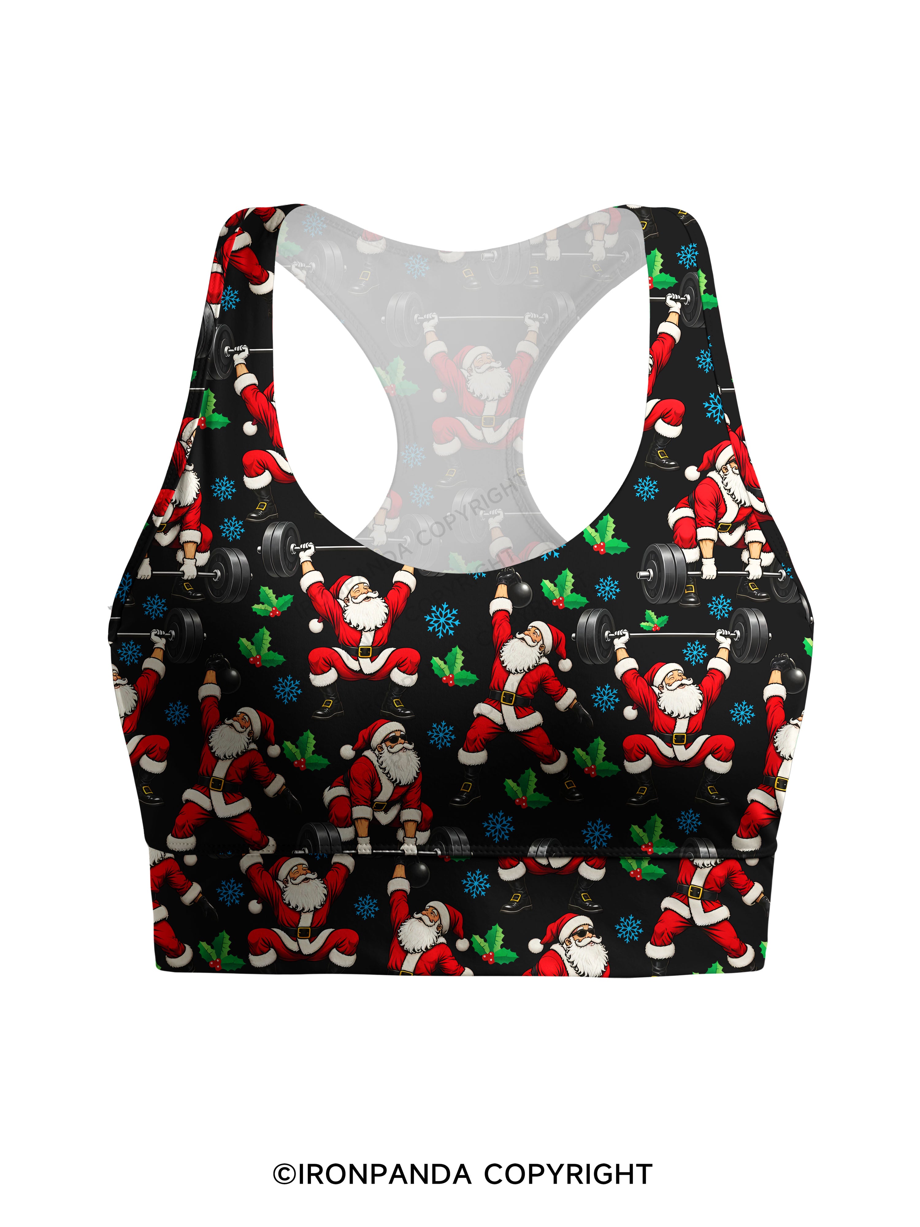 Santa Lifting Christmas Workout Racerback Sports Bra