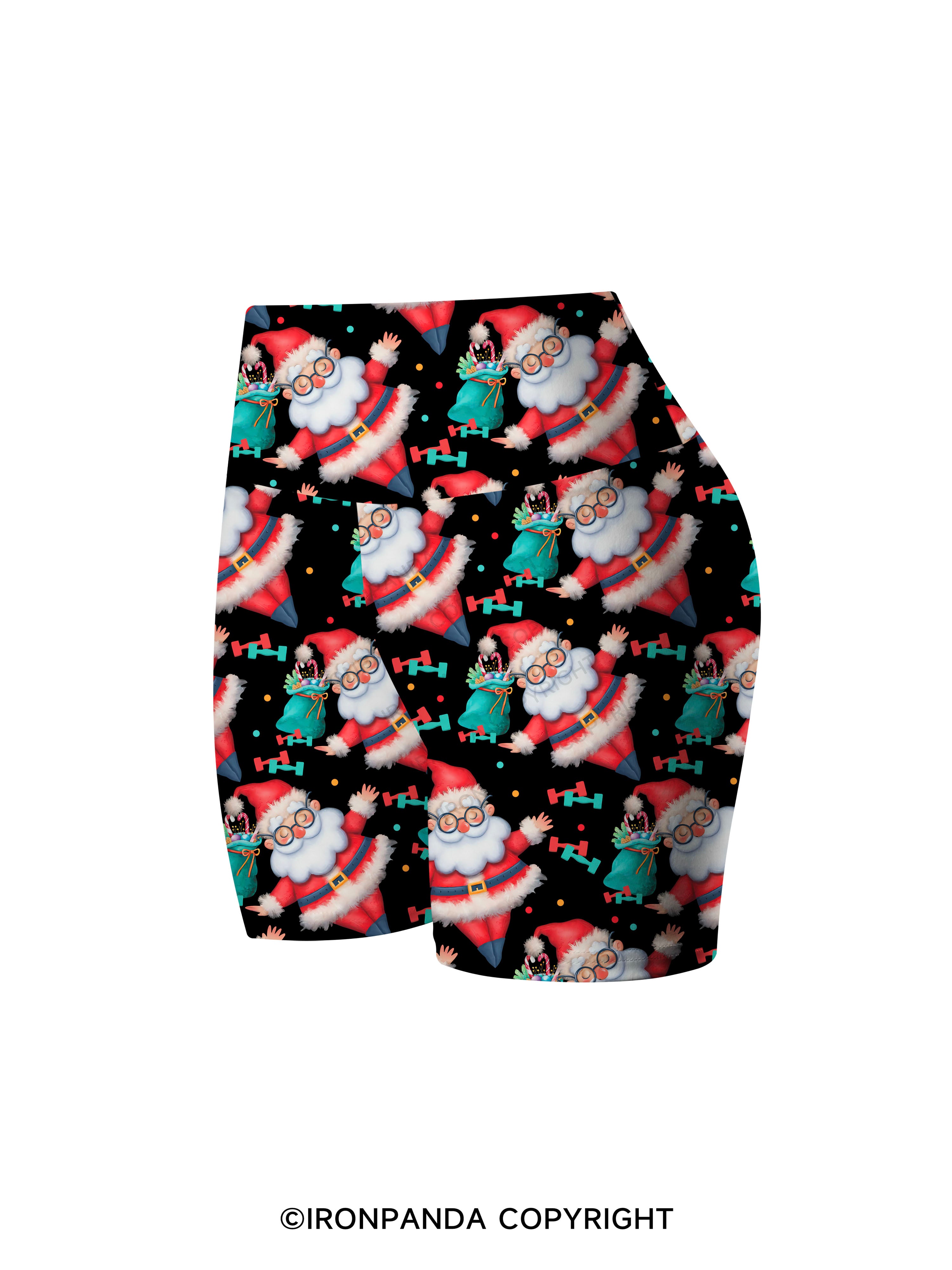 Funny Christmas Santa Knows When You Workout Printed Yoga Cycling Shorts