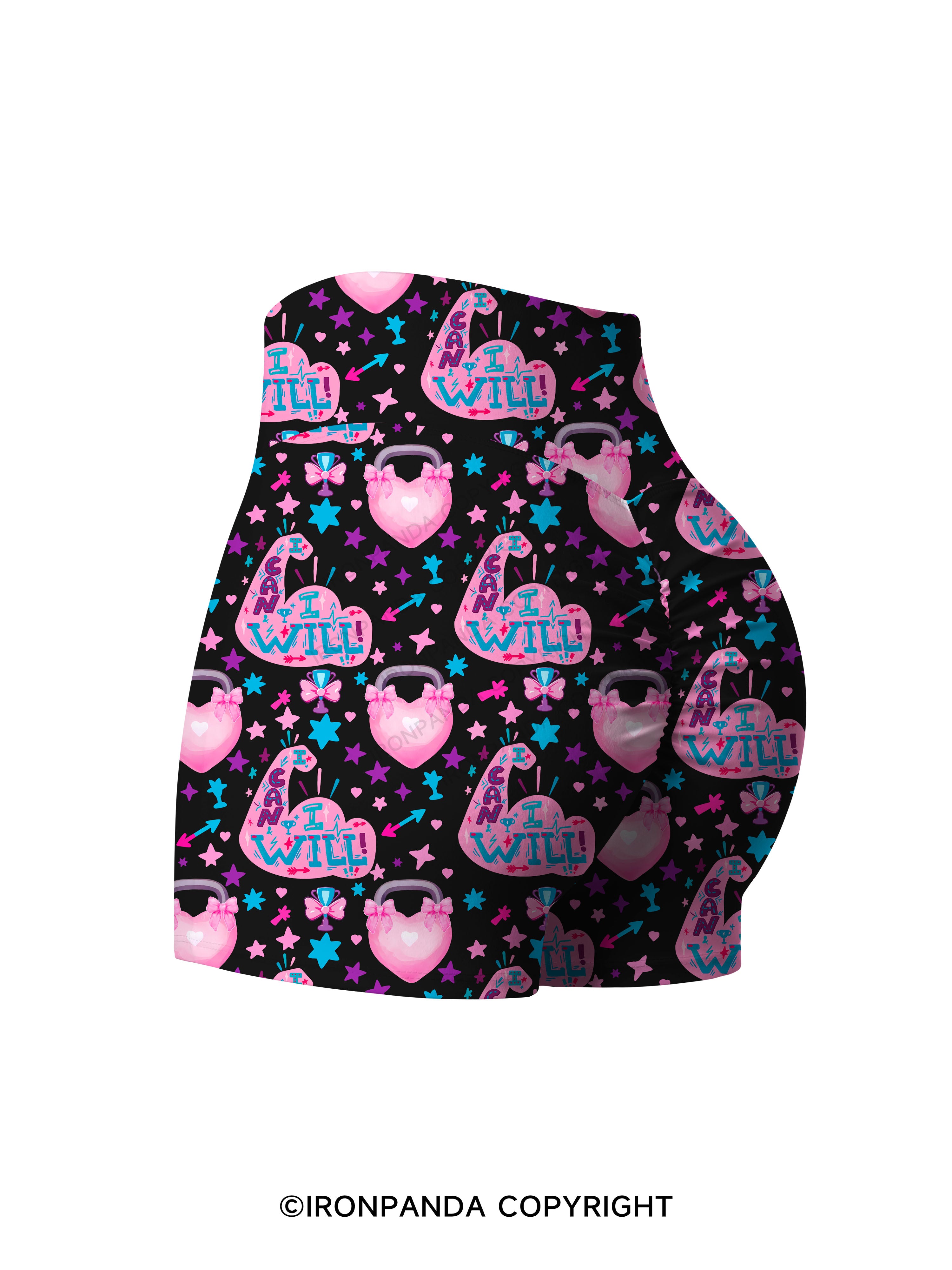 I CAN AND I WILL STRONG MUSCLE HEART Printed Yoga Shorts