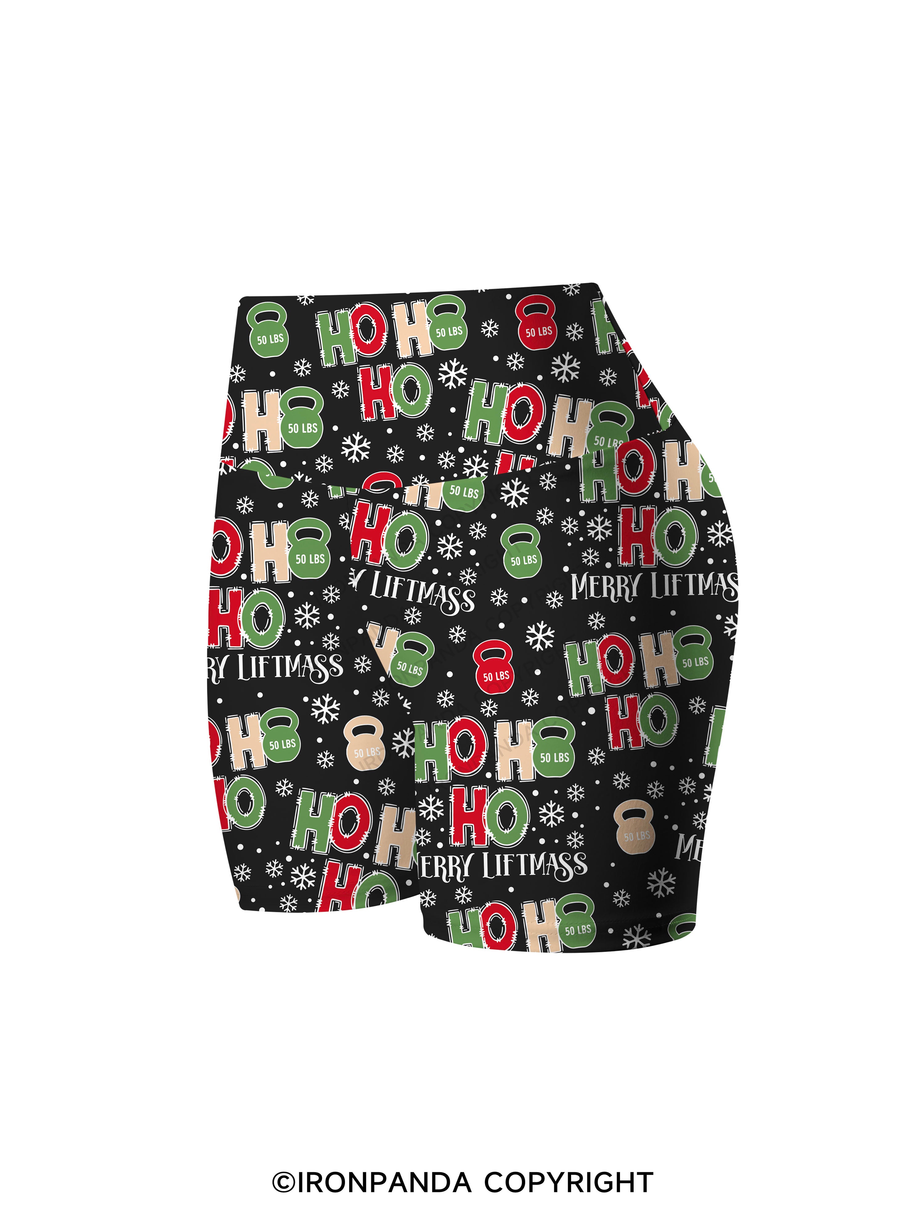 HOHOHO MERRY LIFTMASS Printed Yoga Cycling Shorts
