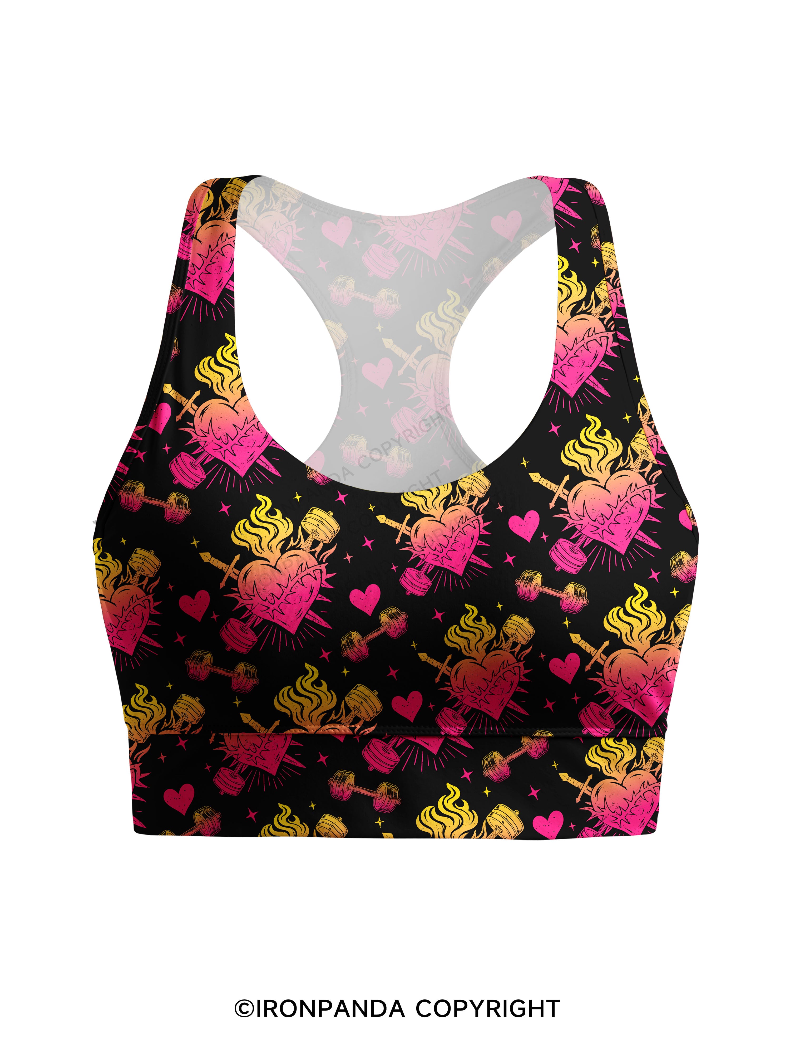 IRON HEART WITH FIRE Racerback Sports Bra