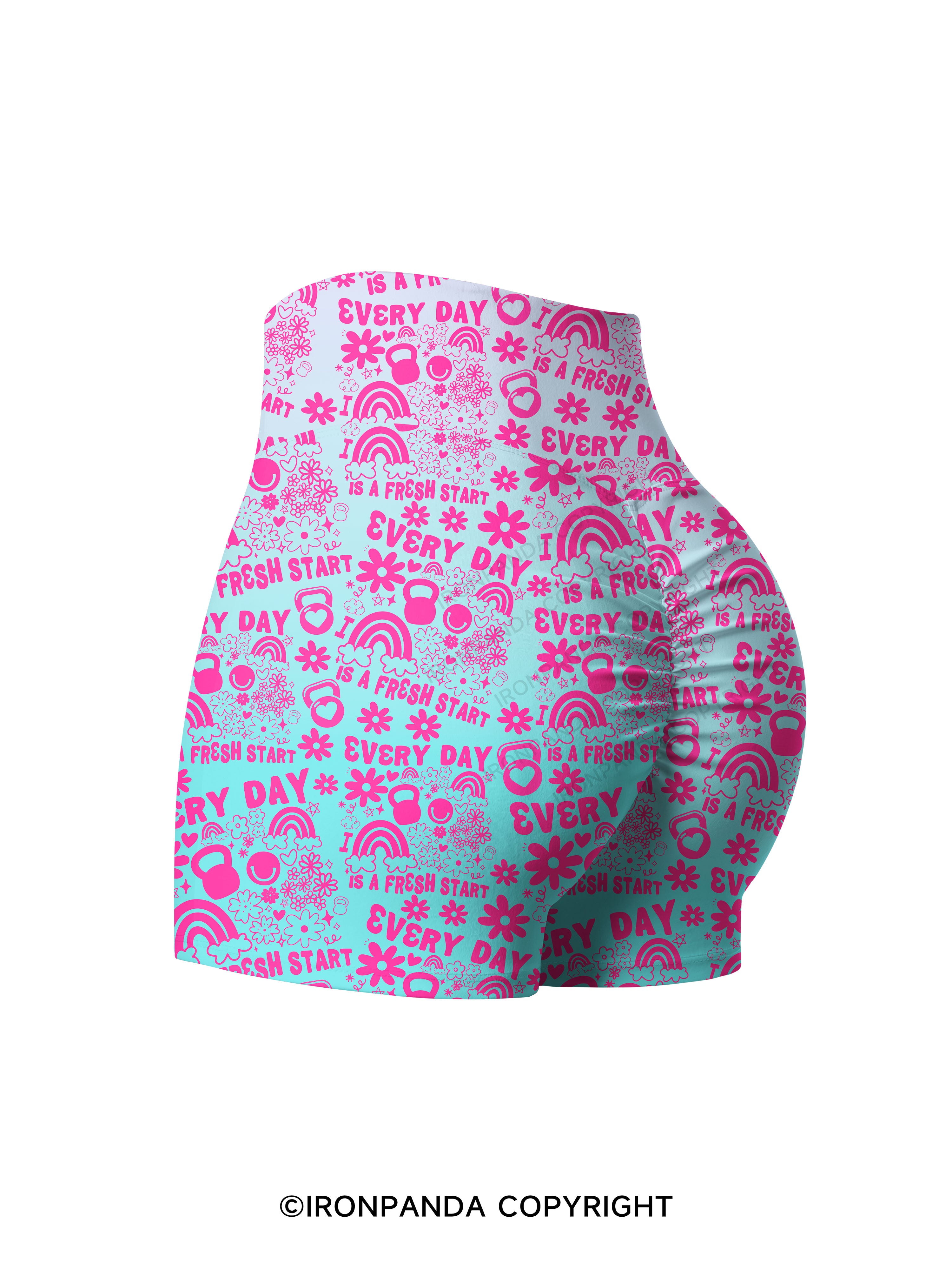 Every Day Is a Fresh Start Printed Yoga Shorts