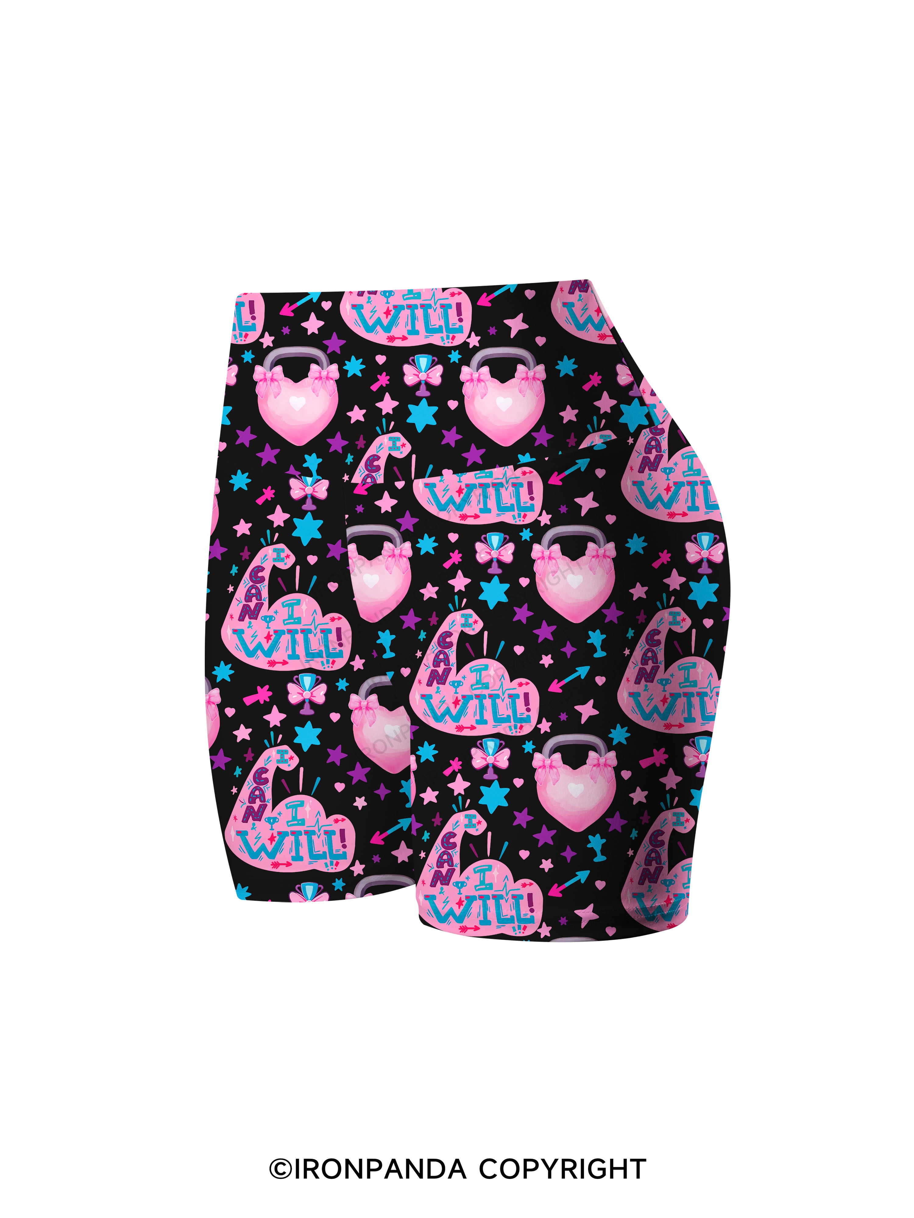 I CAN AND I WILL STRONG MUSCLE HEART Printed Yoga Cycling Shorts