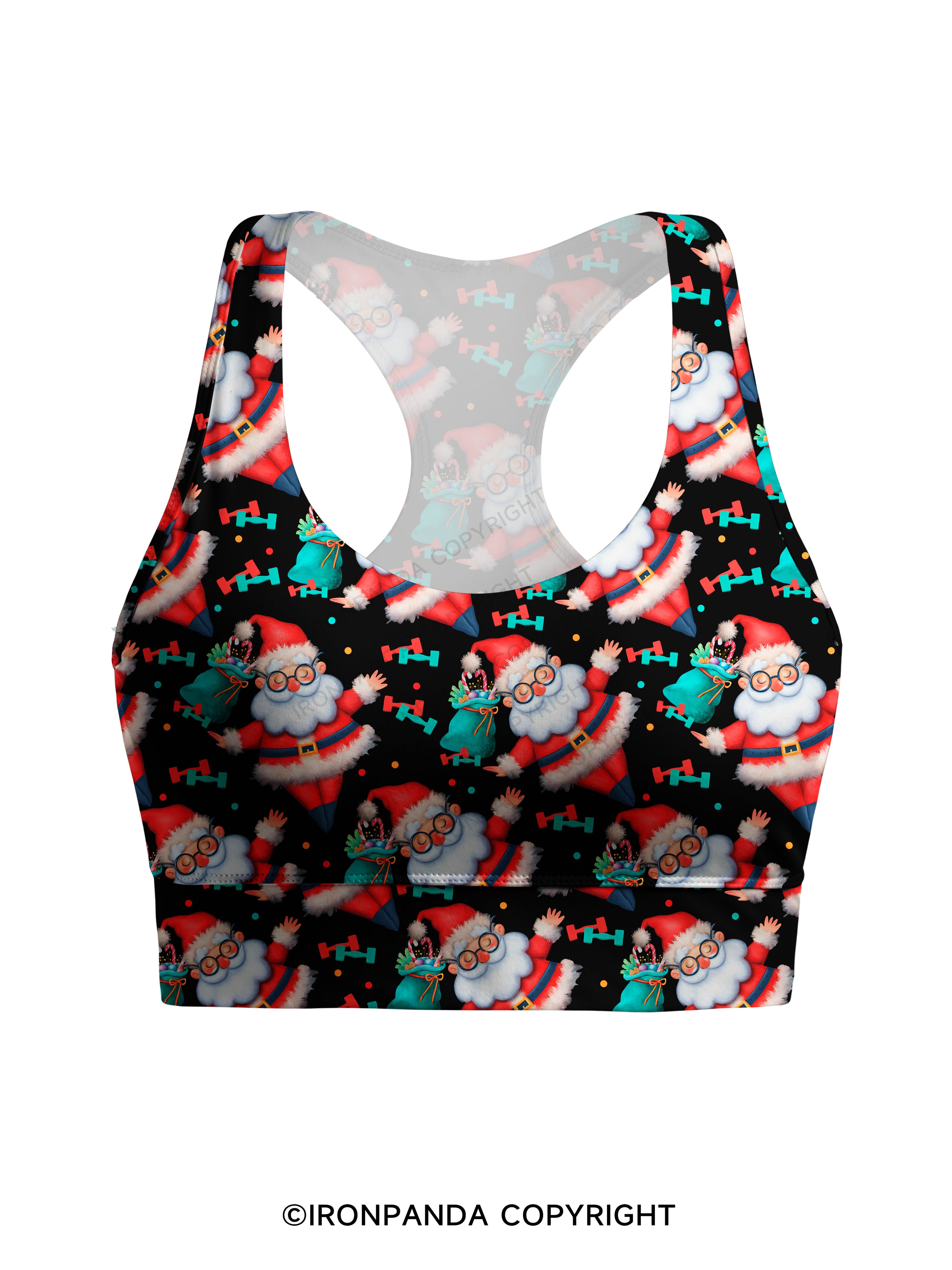 Funny Christmas Santa Knows When You Workout Racerback Sports Bra