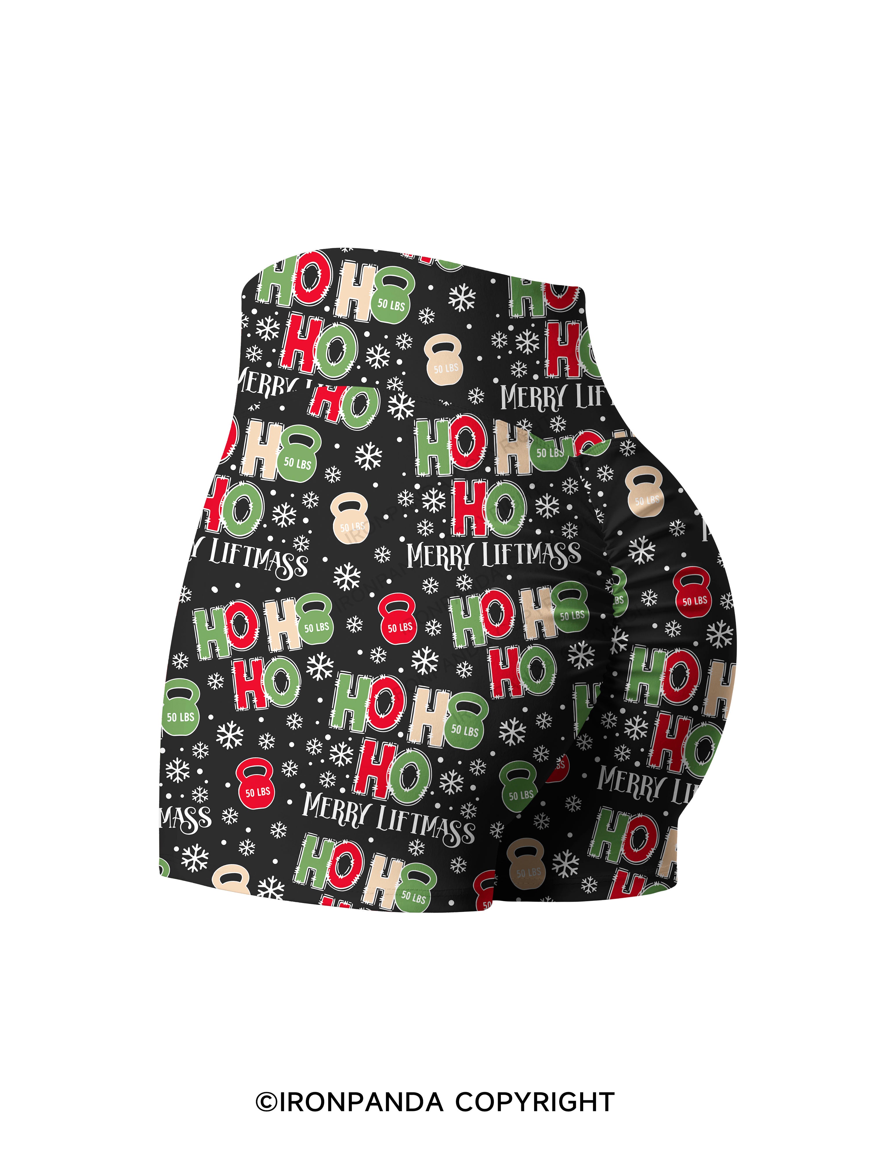 HOHOHO MERRY LIFTMASS Printed Yoga Shorts