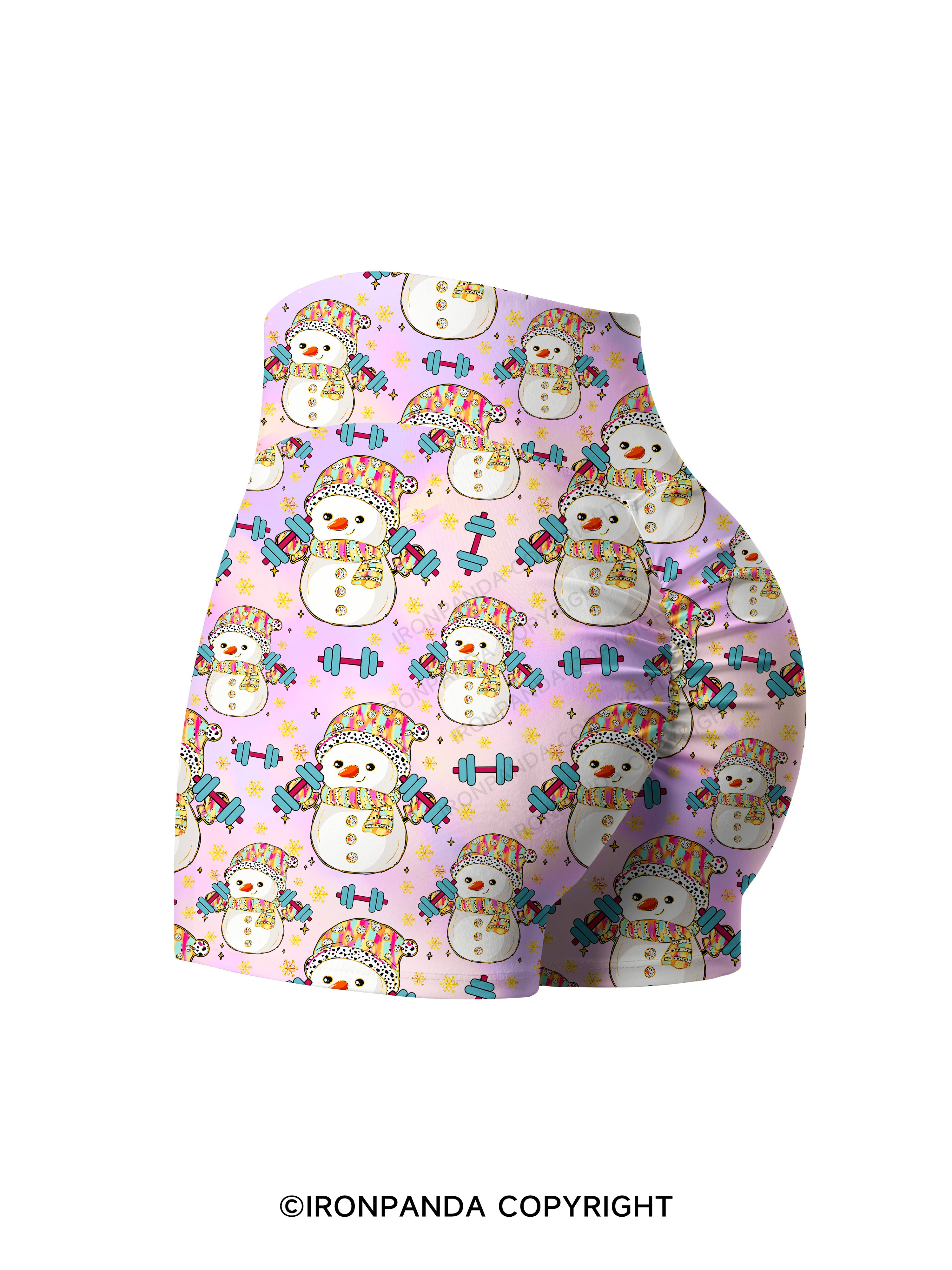 Christmas Weightlifting Snowman Printed Yoga Shorts