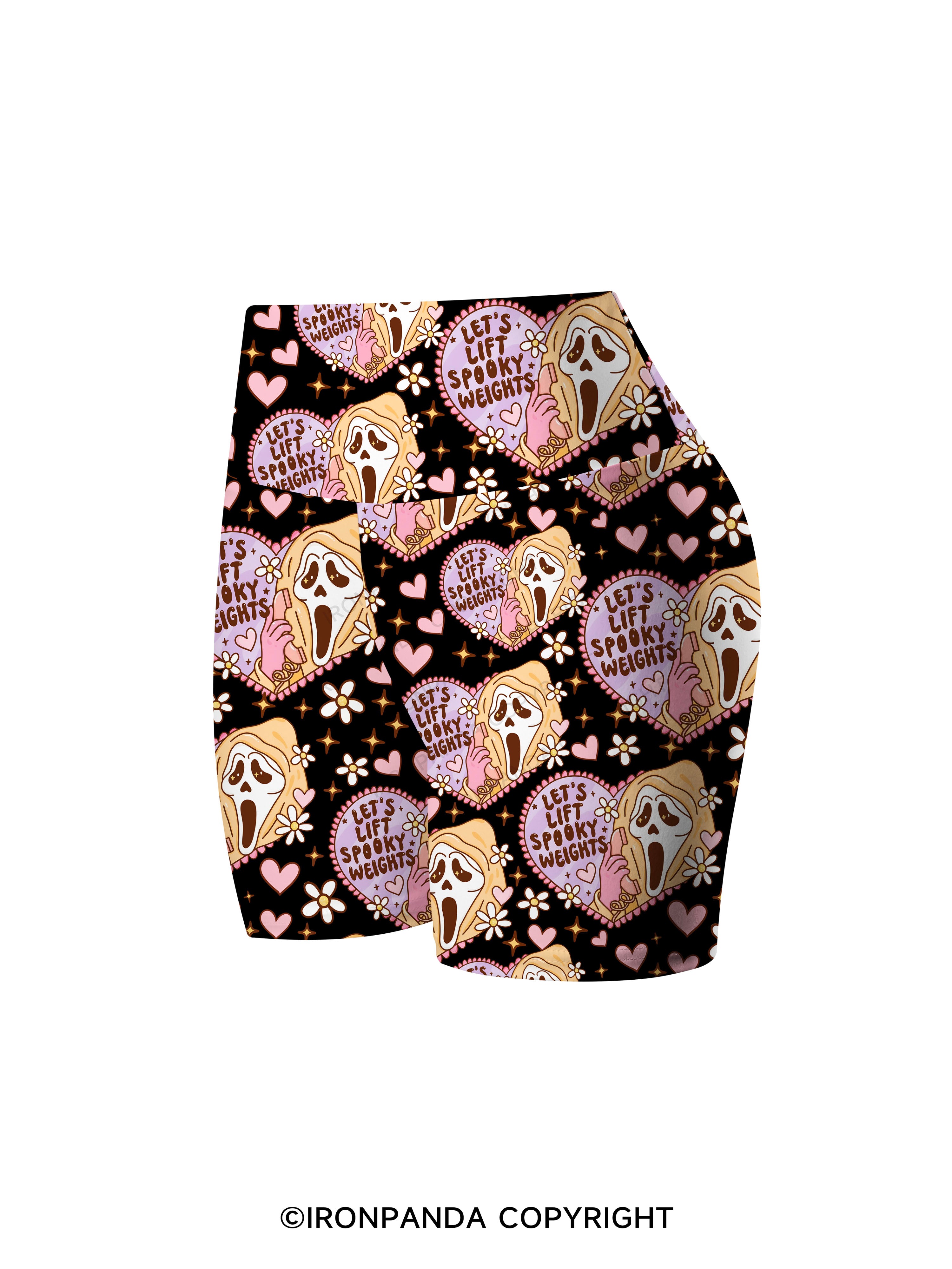 LET'S LIFT SPOOKY WEIGHTS Printed Yoga Cycling Shorts