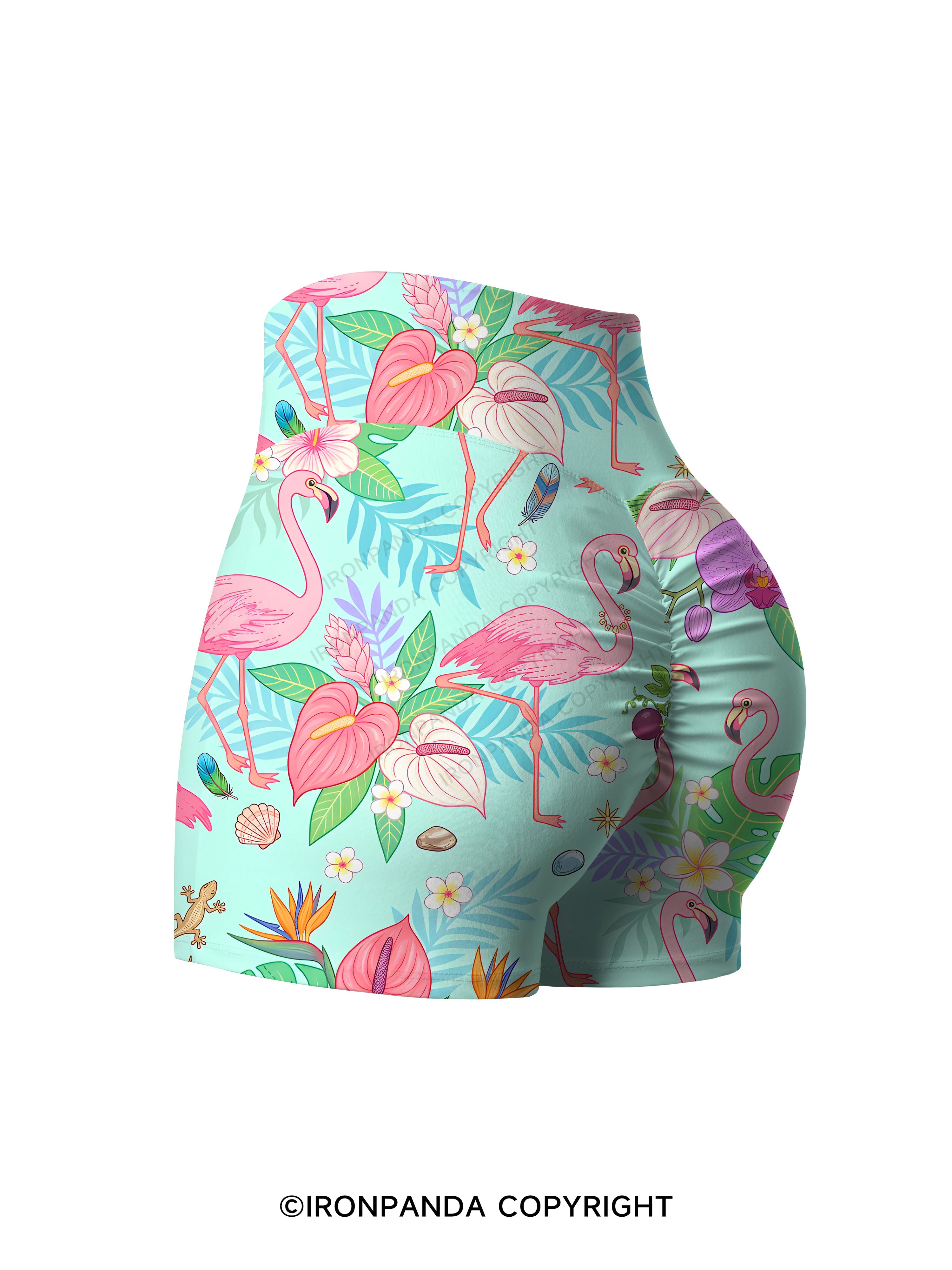 Tropical Flamingo Printed Yoga Shorts