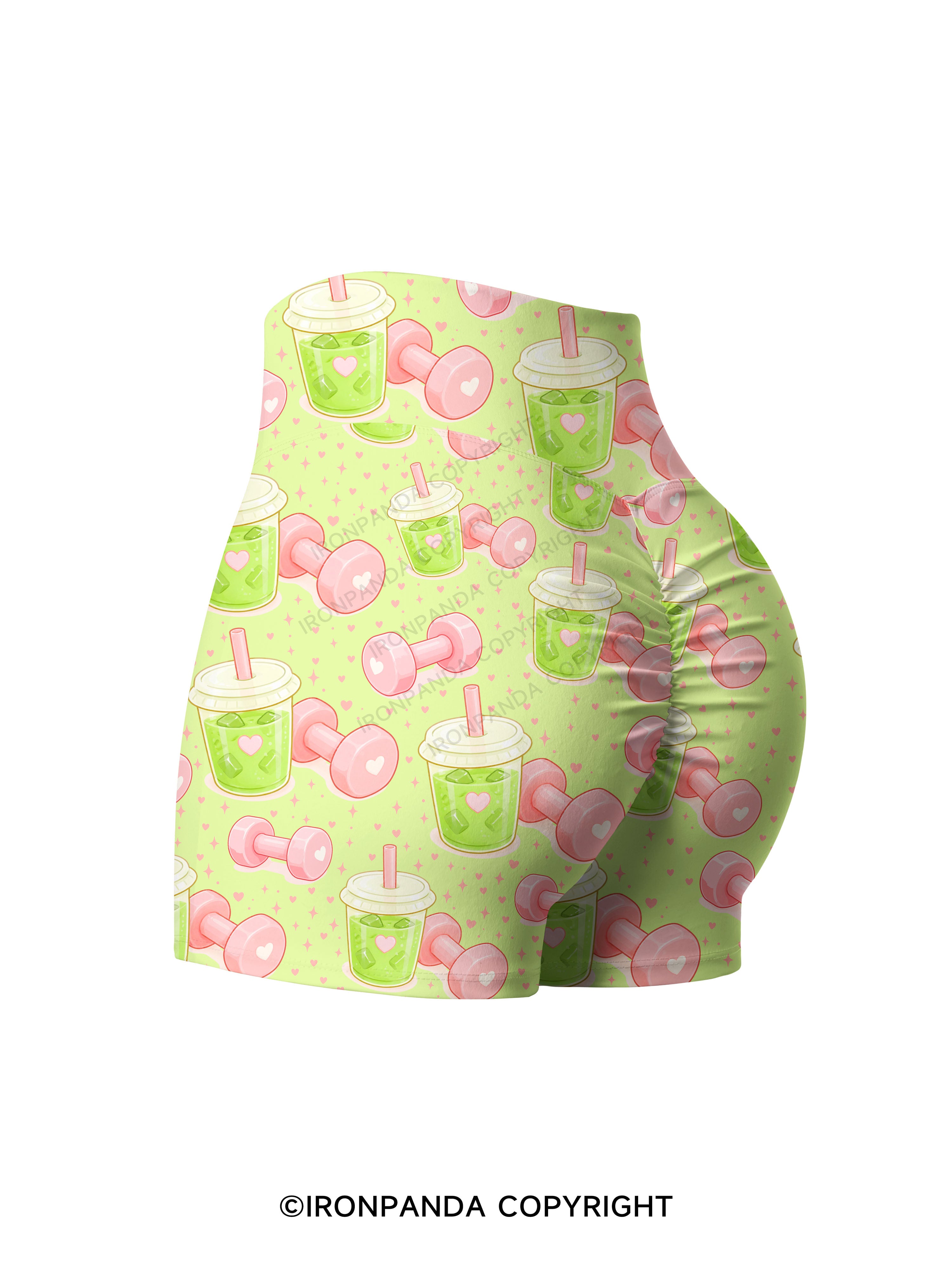 MATCHA & DUMBBELLS Printed Yoga Shorts