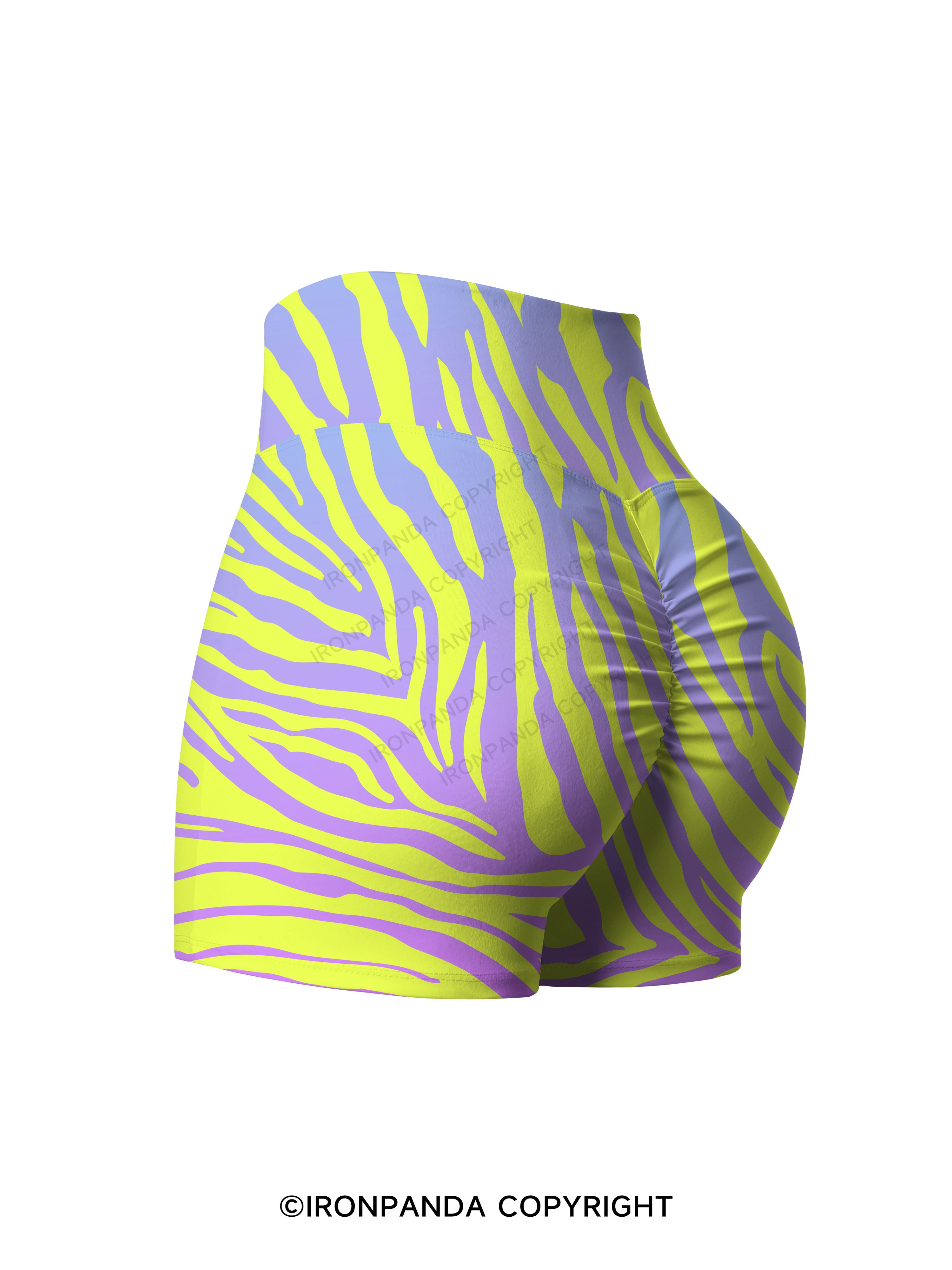 Purple Lime Zebra Printed Yoga Shorts