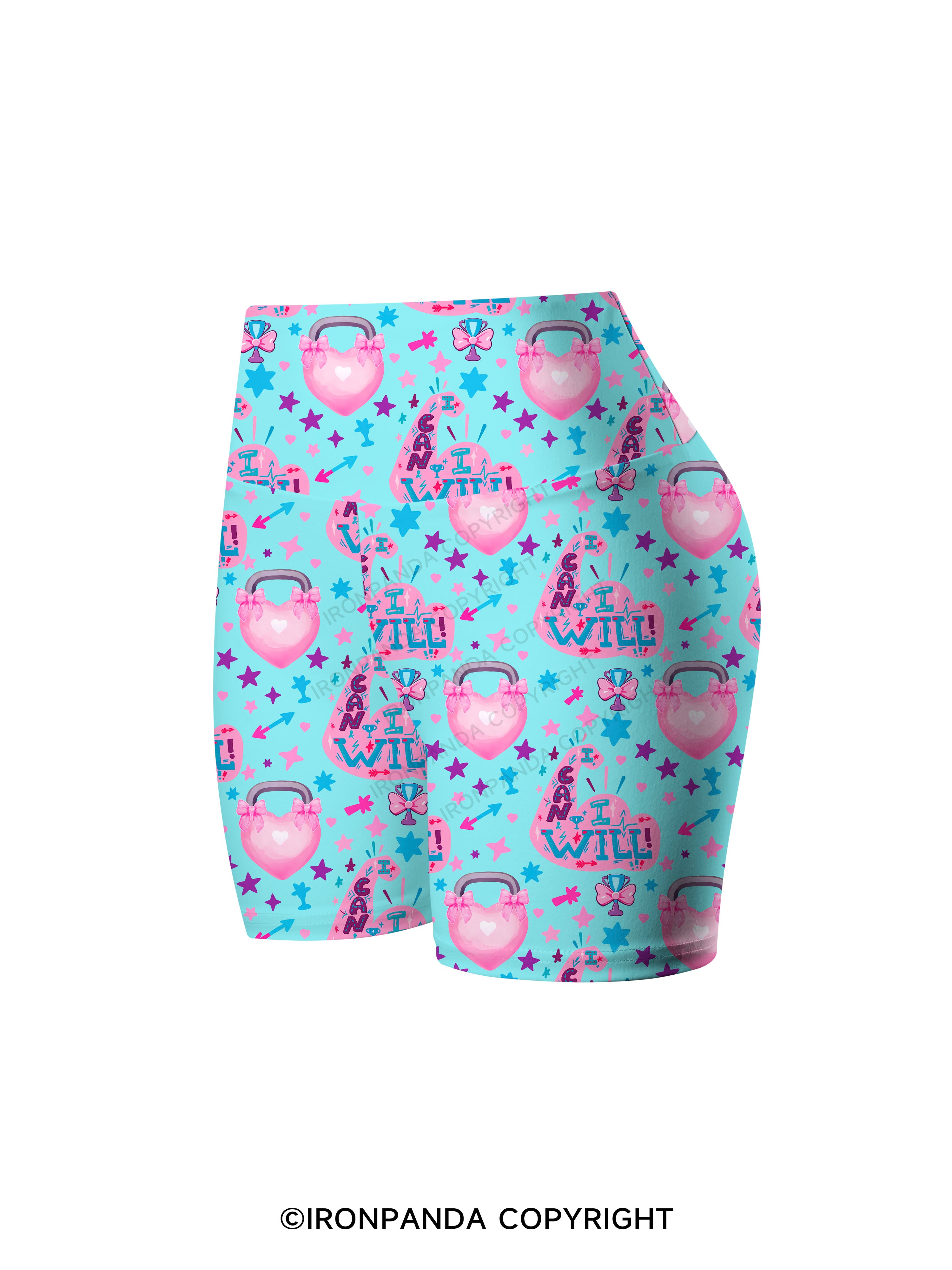 I CAN AND I WILL STRONG MUSCLE Printed Yoga Cycling Shorts