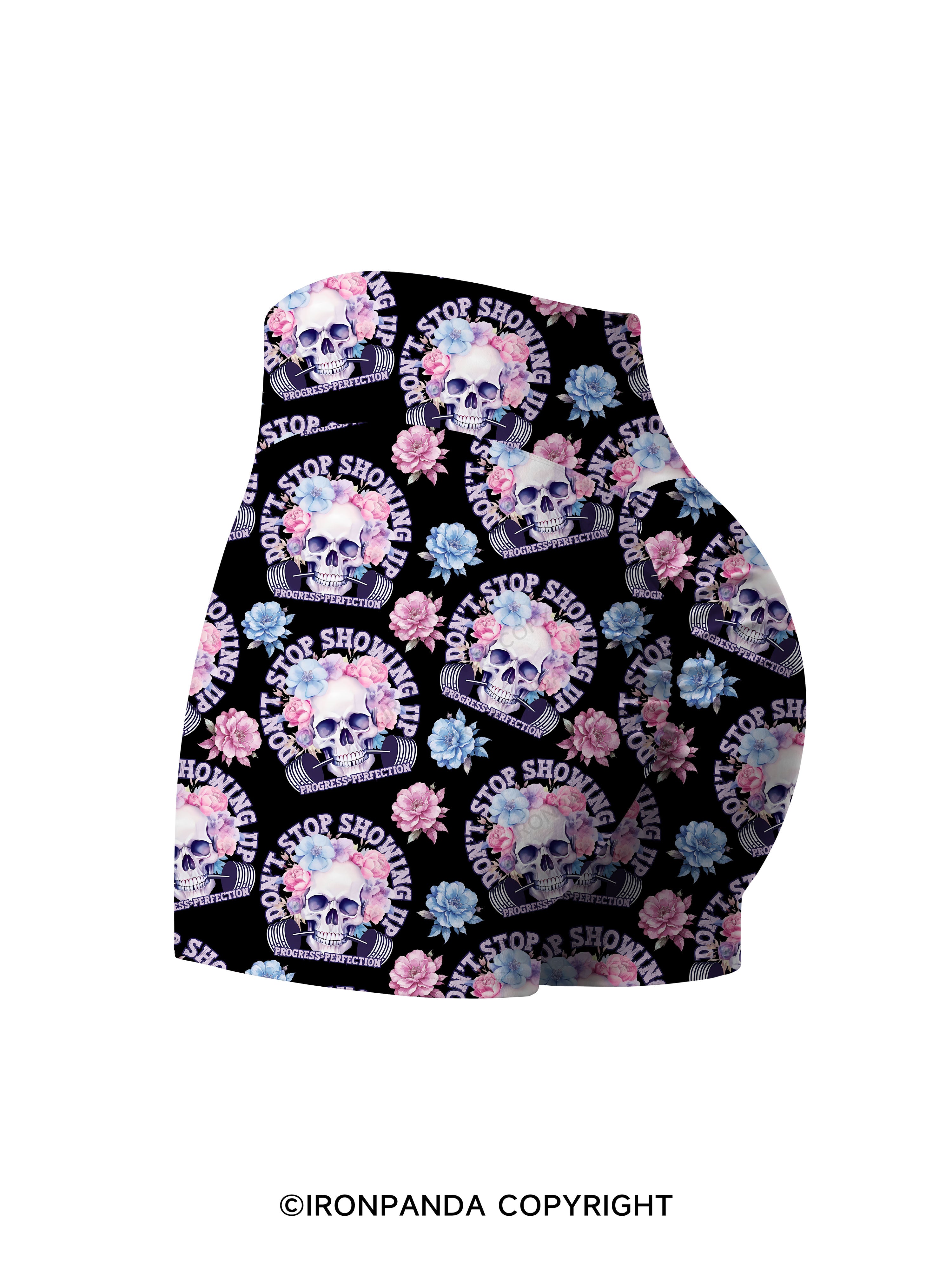 DON’T STOP SHOWING UP PROGRESS-PERFECTION Printed Yoga Shorts
