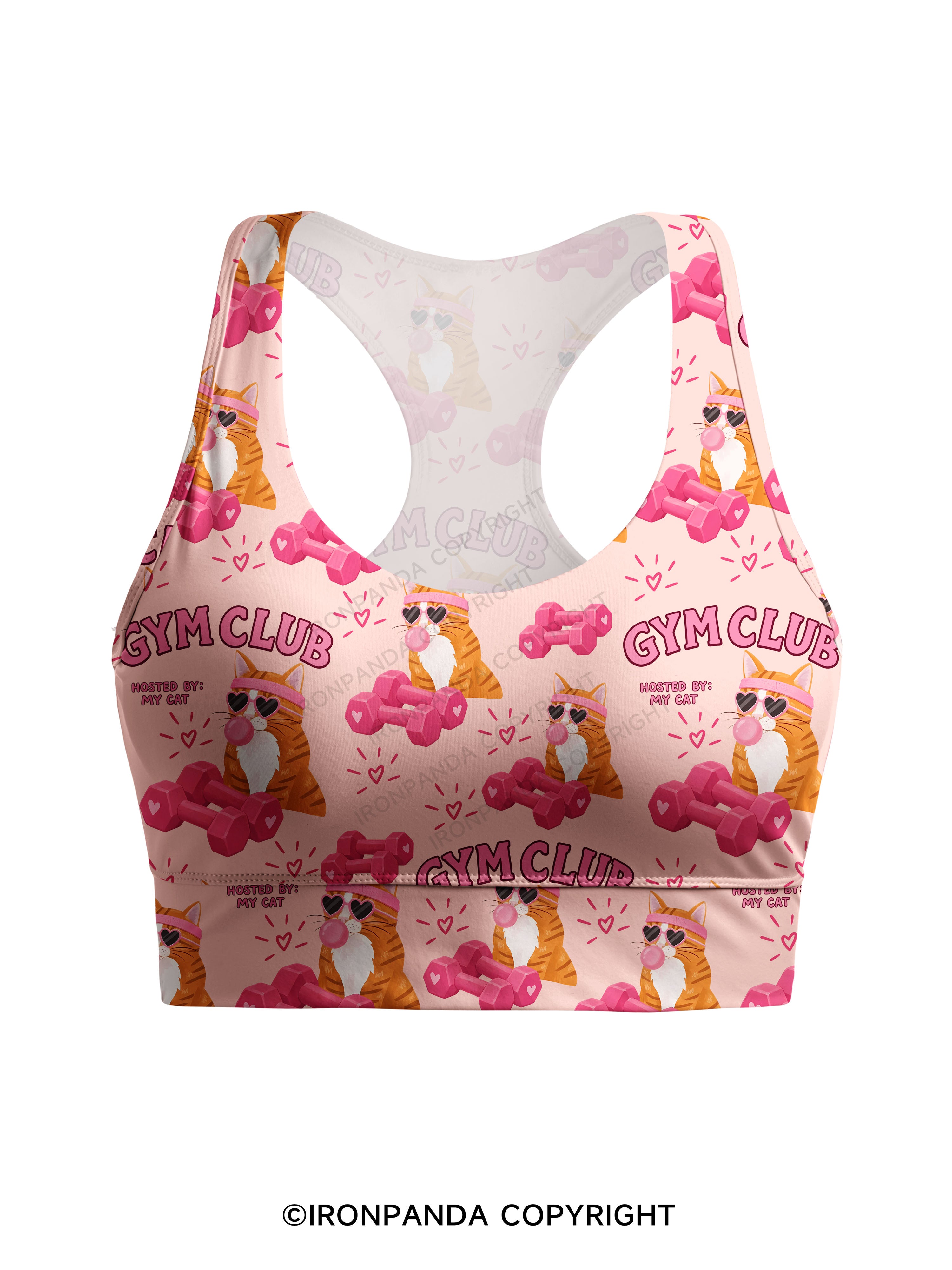 GYM CLUB HOSTED BY MY CAT Racerback Sports Bra