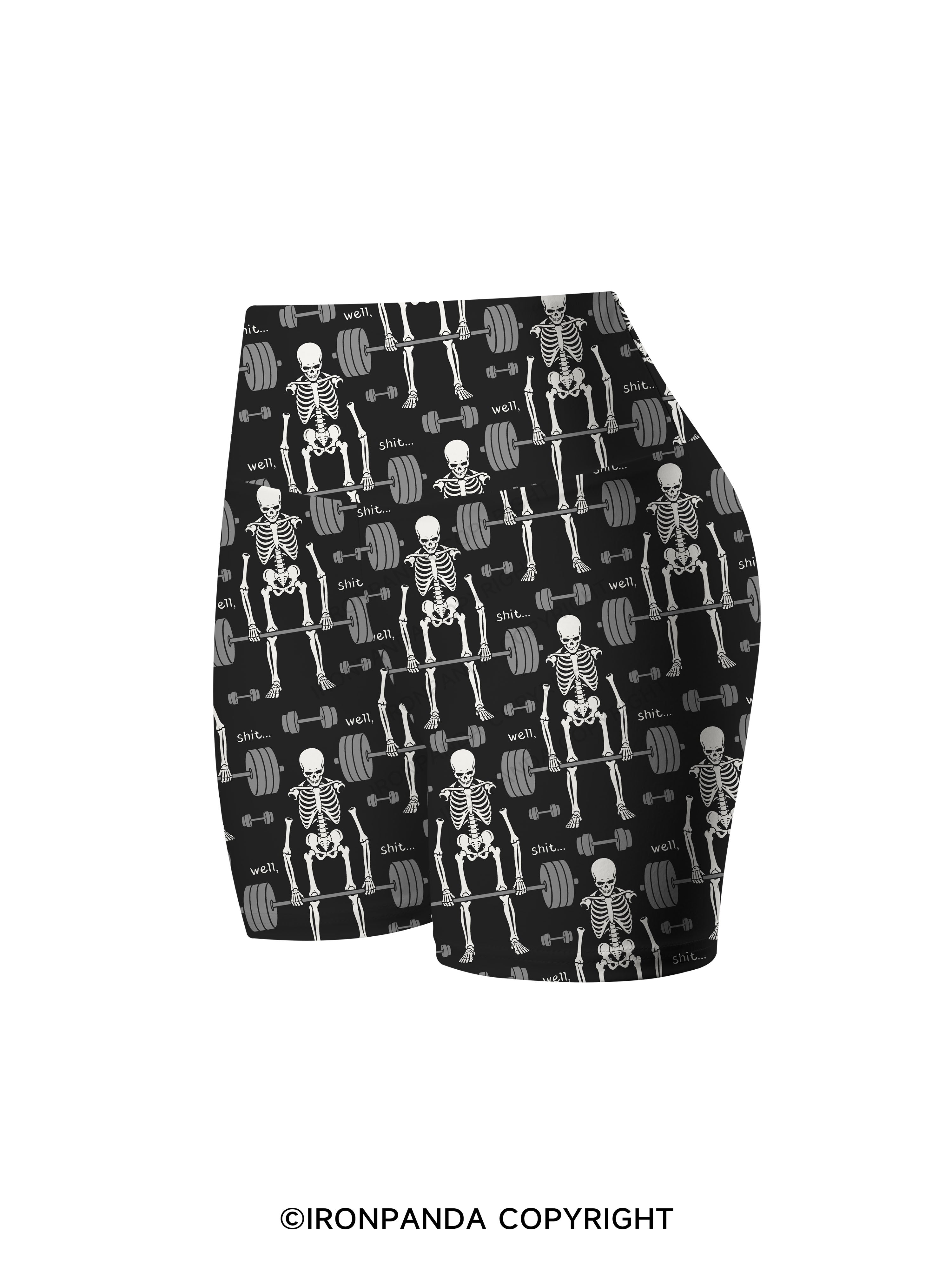 Well Shit Gym Skeleton Weightlifting Printed Yoga Cycling Shorts