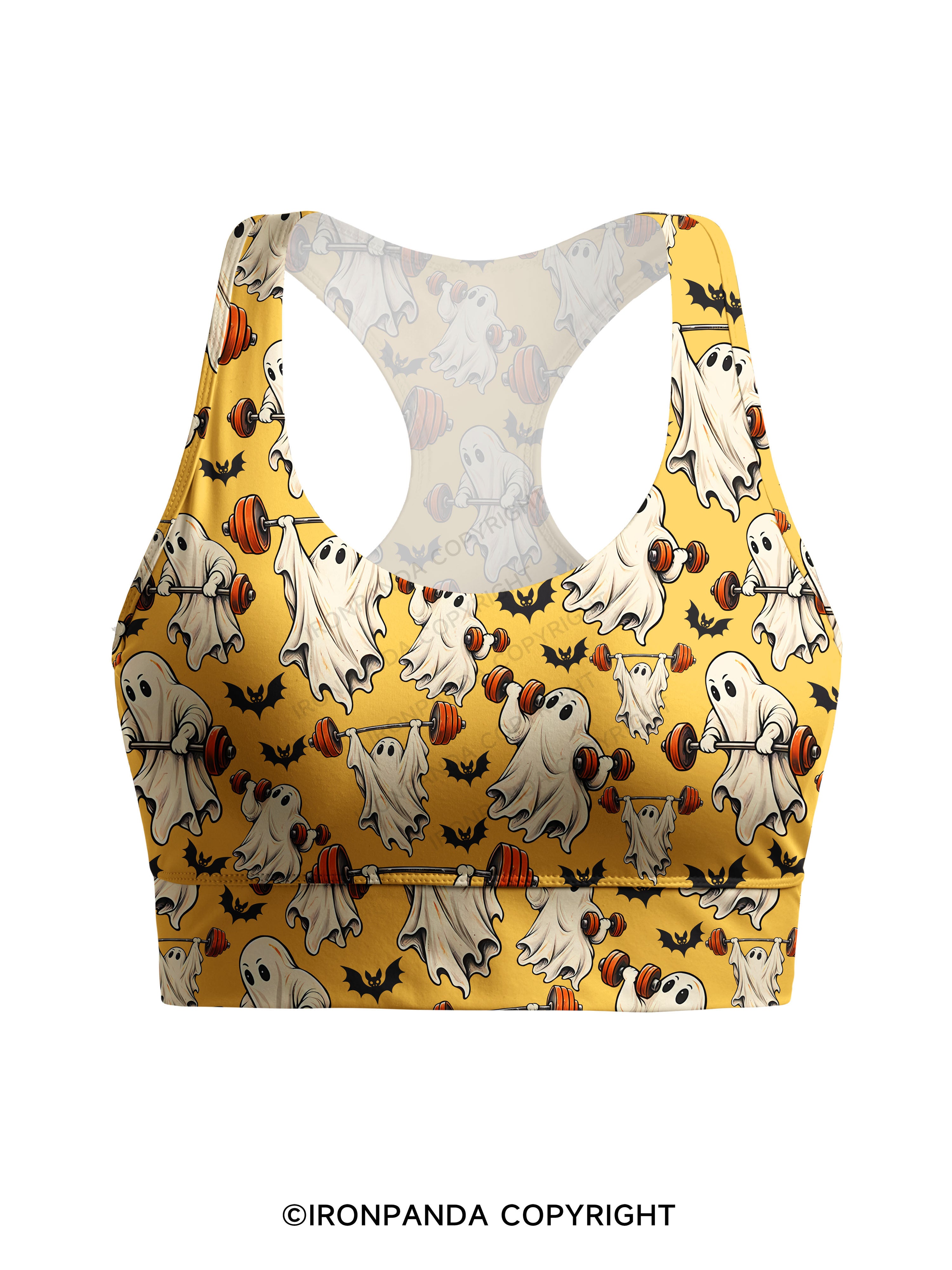 Weightlifting Ghost Spooky Workout Racerback Sports Bra