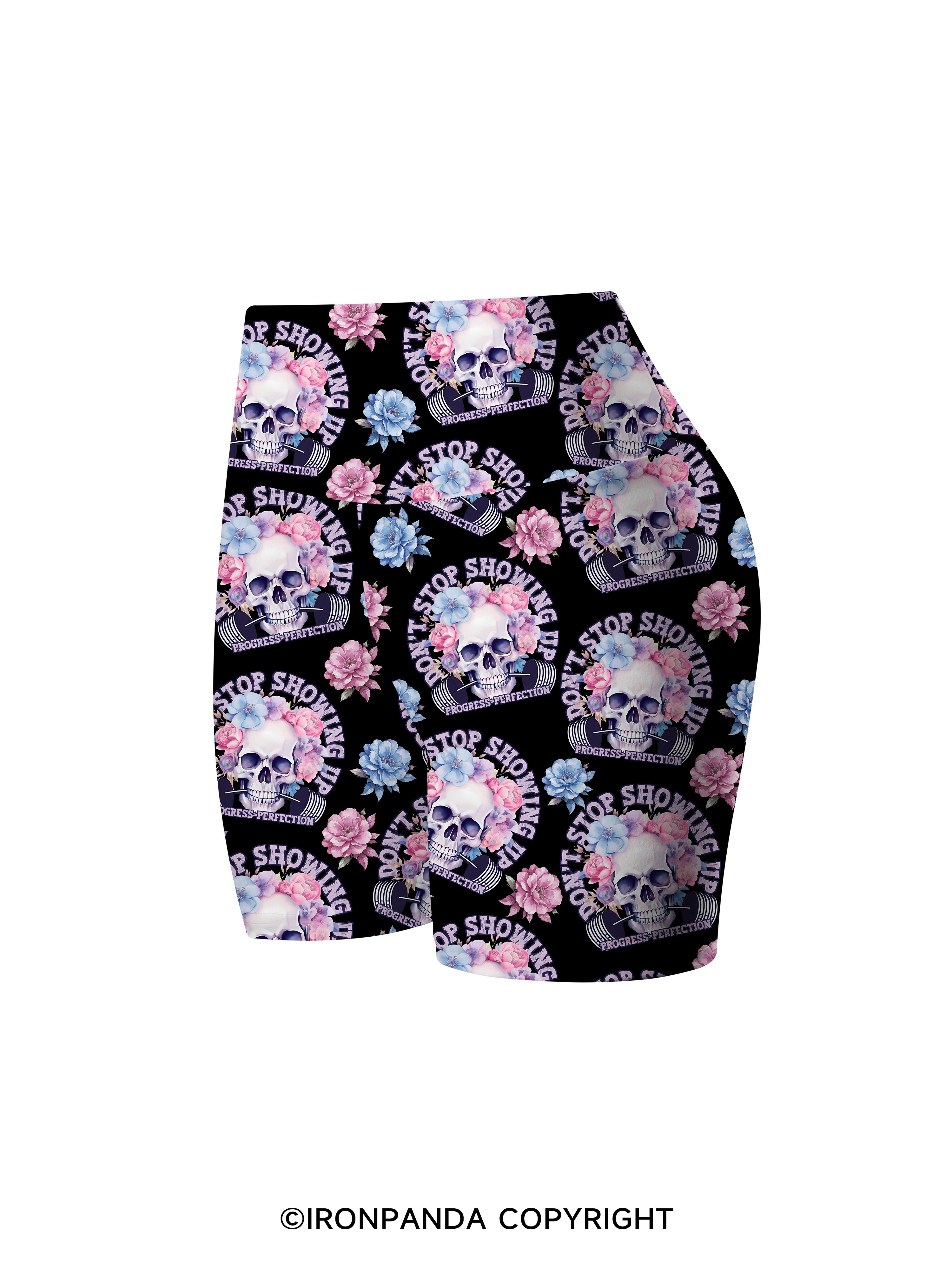 DON’T STOP SHOWING UP PROGRESS-PERFECTION Printed Yoga Cycling Shorts