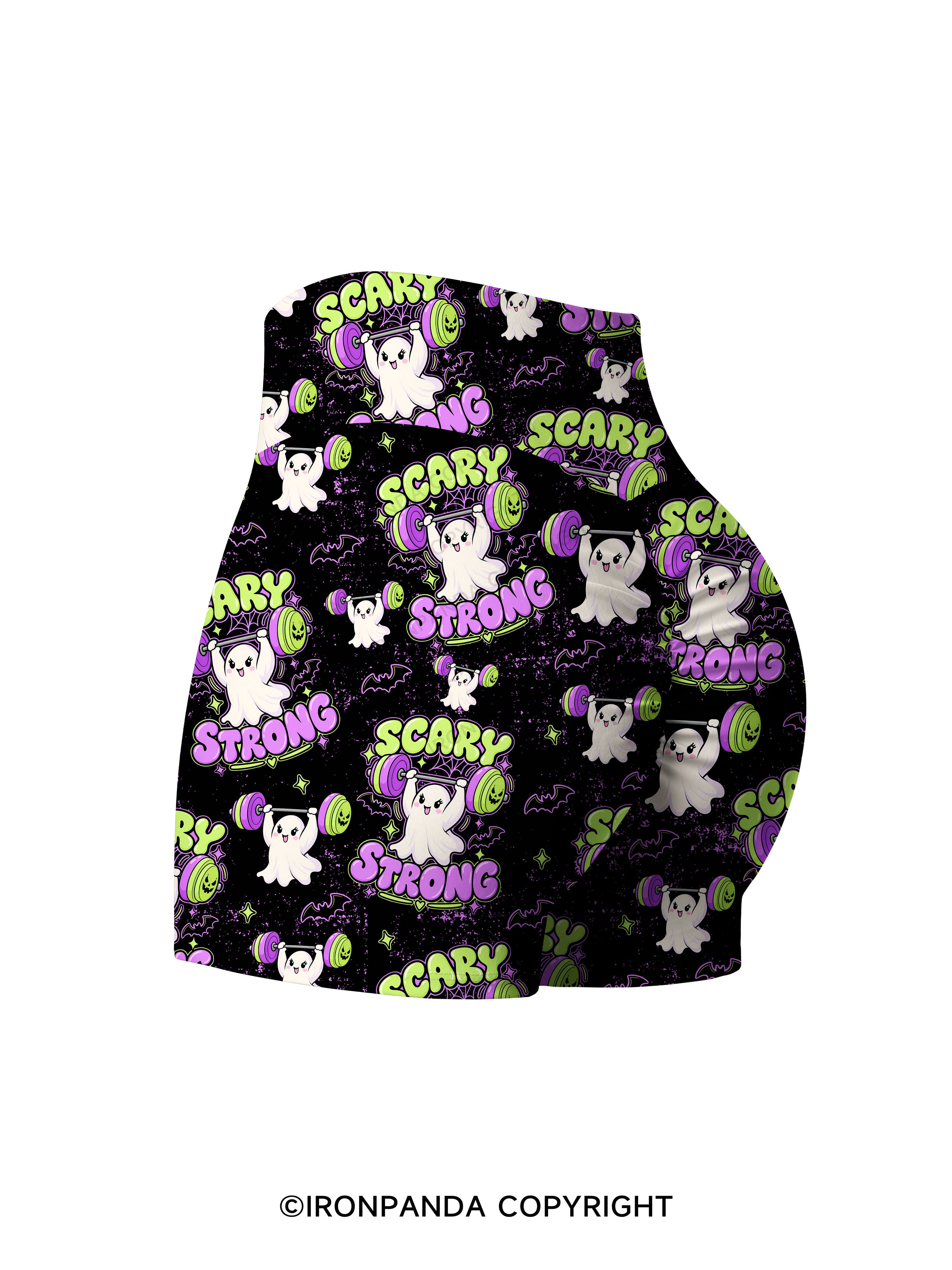 SCARY STRONG HALLOWEEN GHOST Printed Yoga Shorts