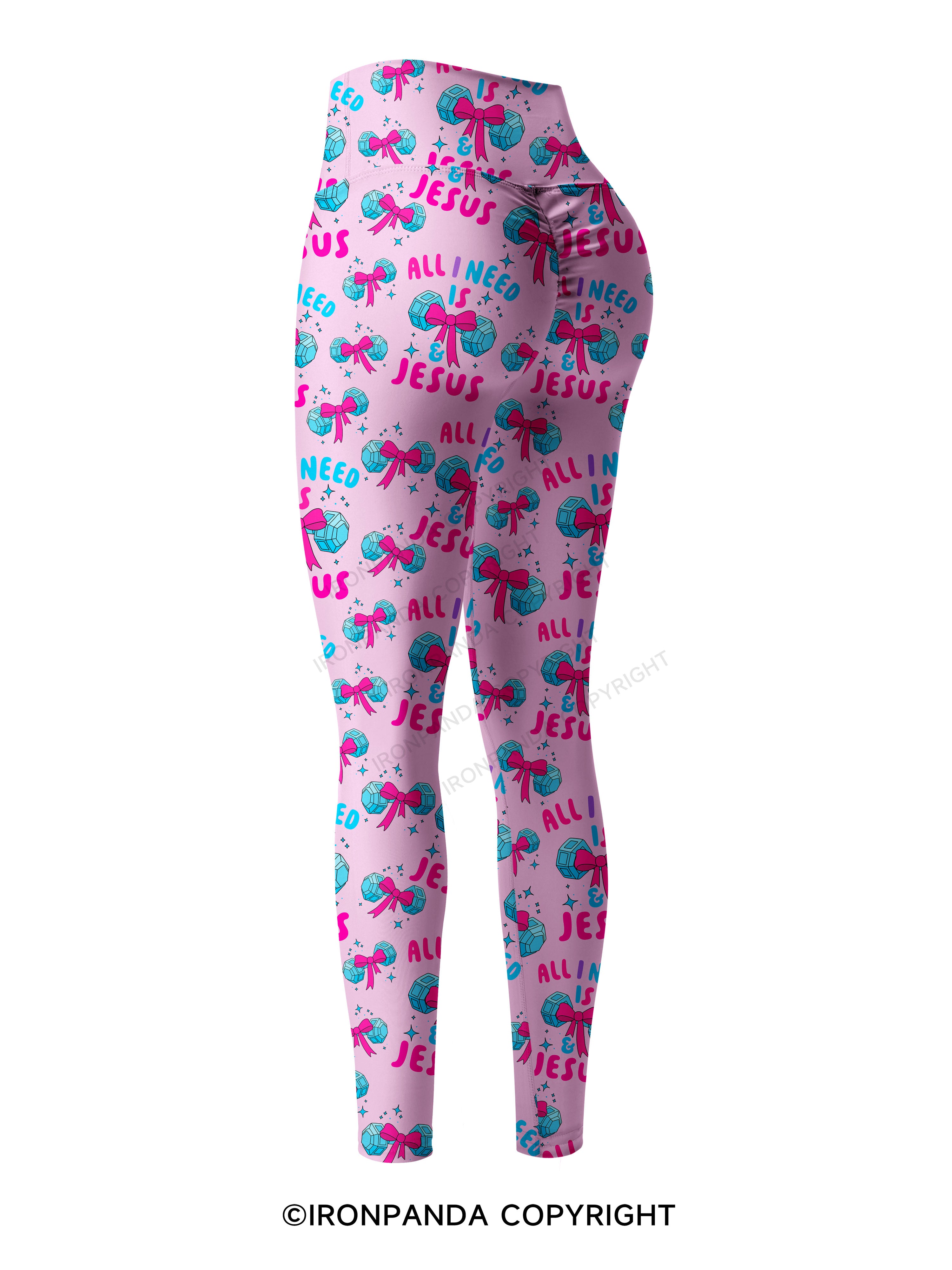 ALL I NEED IS MY WEIGHTS & JESUS Printed Yoga Pants