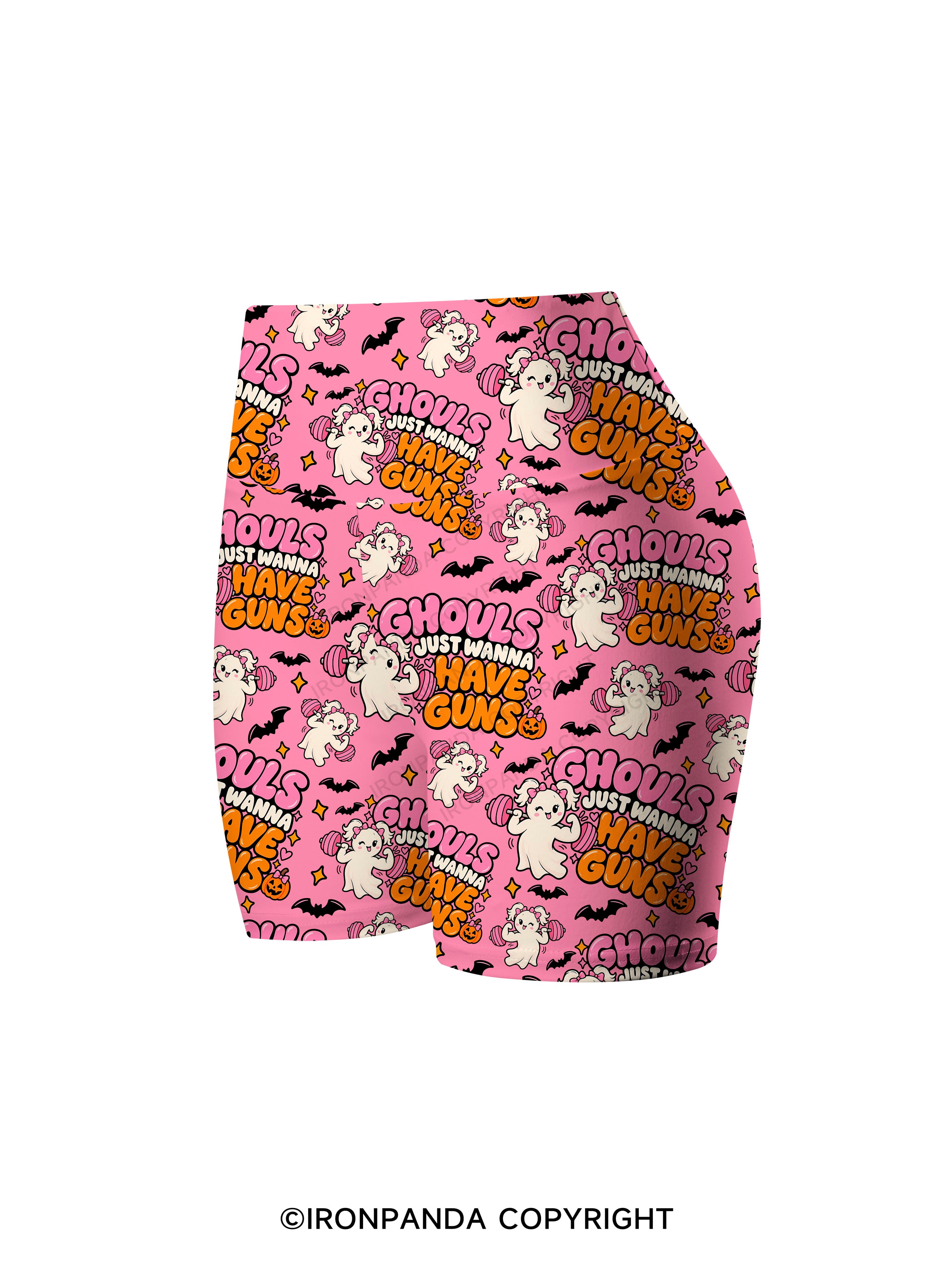 GHOULS JUST WANNA HAVE GUNS Printed Yoga Cycling Shorts