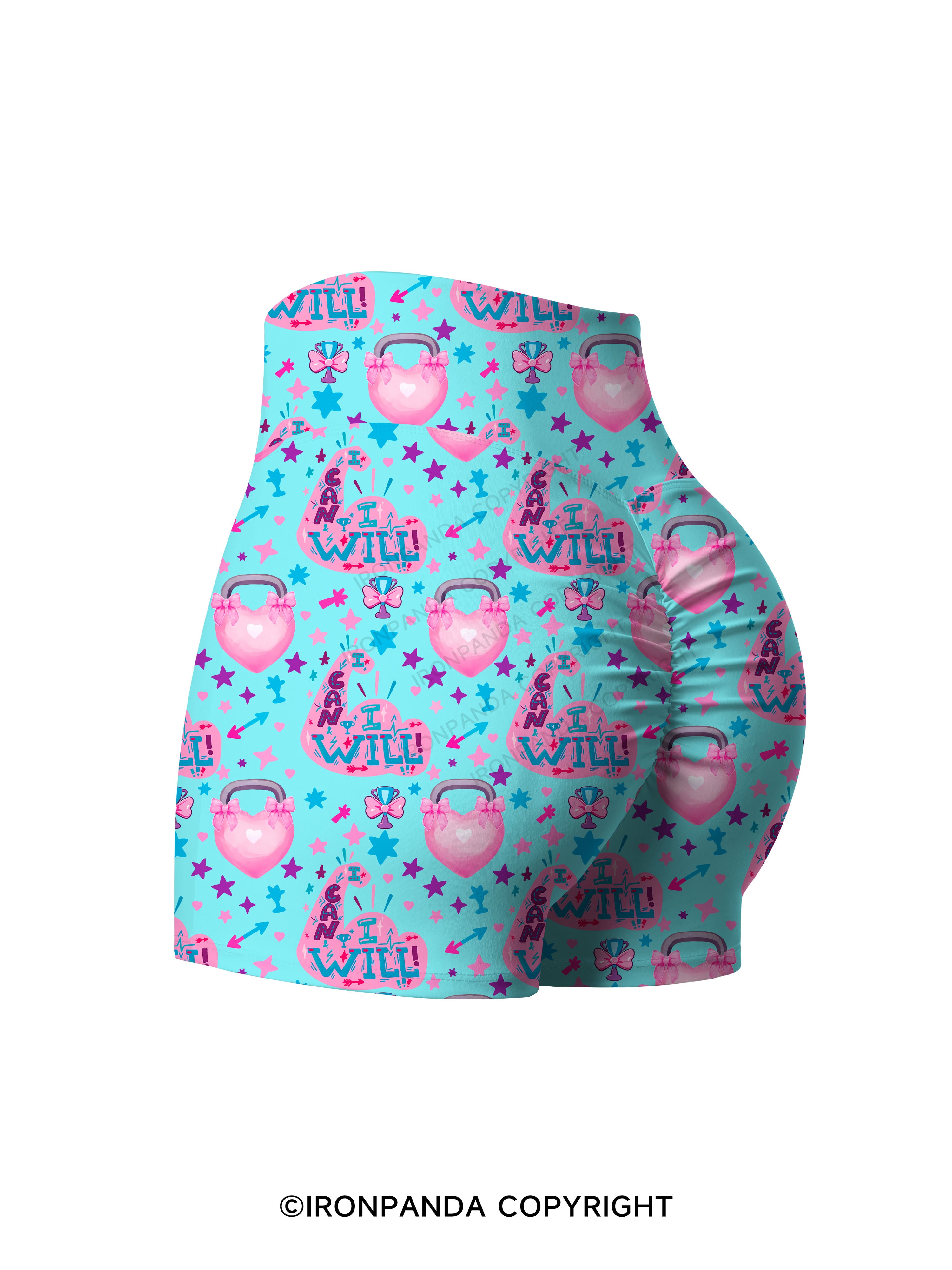 I CAN AND I WILL STRONG MUSCLE Printed Yoga Shorts