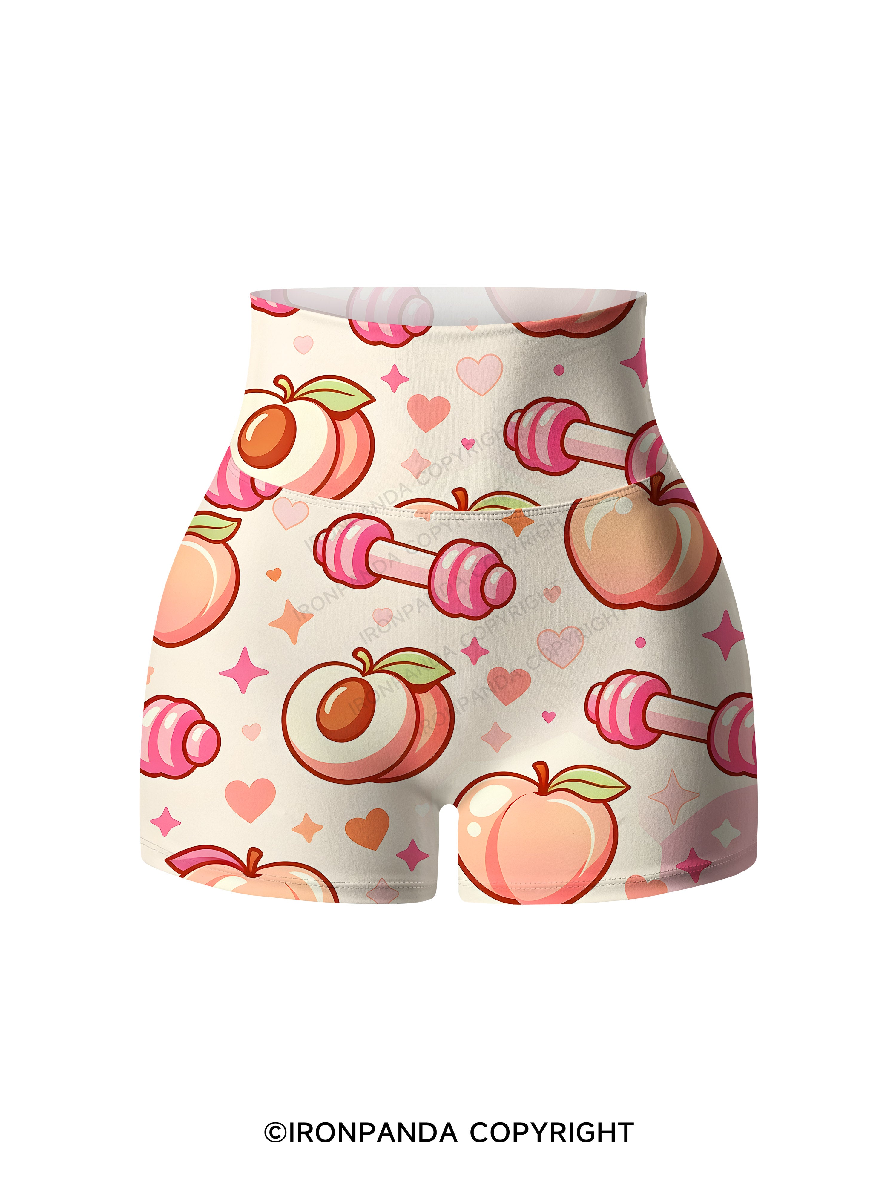 Peach Dumbbell Printed Yoga Shorts